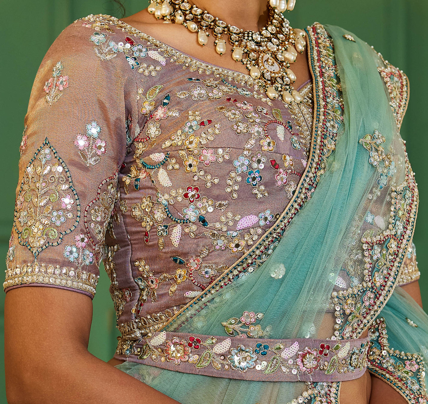 Multi colour Bridal net and Gotapatti & Moti embroidery Lehenga choli & Dupatta