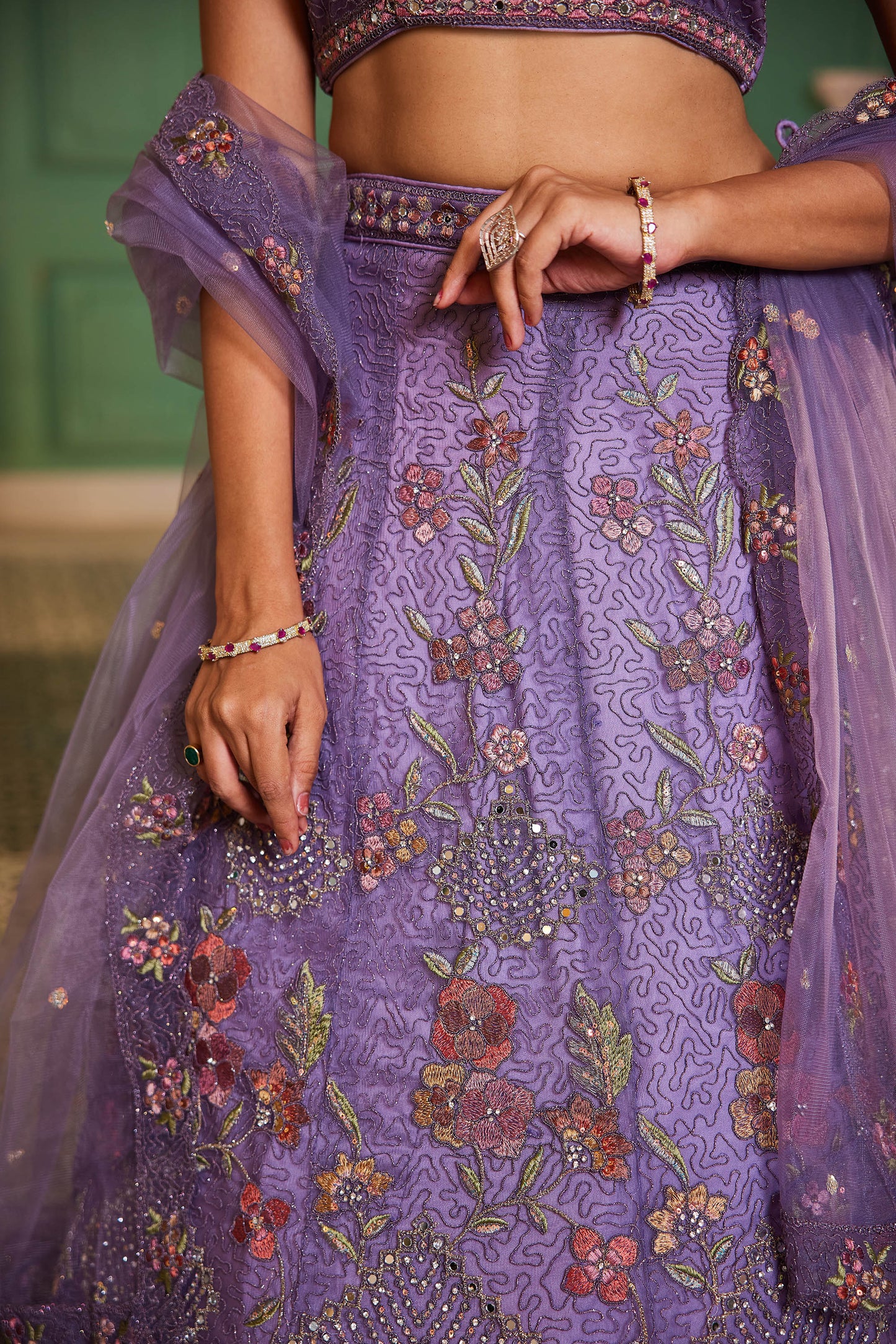 Lavender net with Coding & Zarkan embroidery Lehenga choli & Dupatta