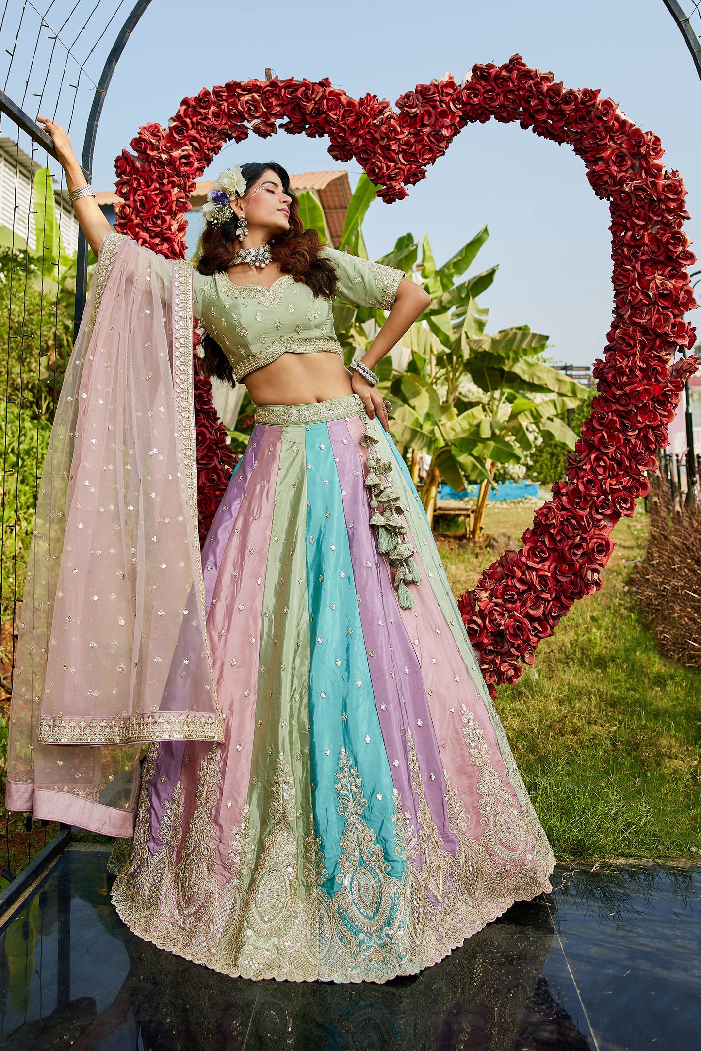 Pink Satin silk Fabric with Sequinse & Thread embroidery Lehenga choli & Dupatta