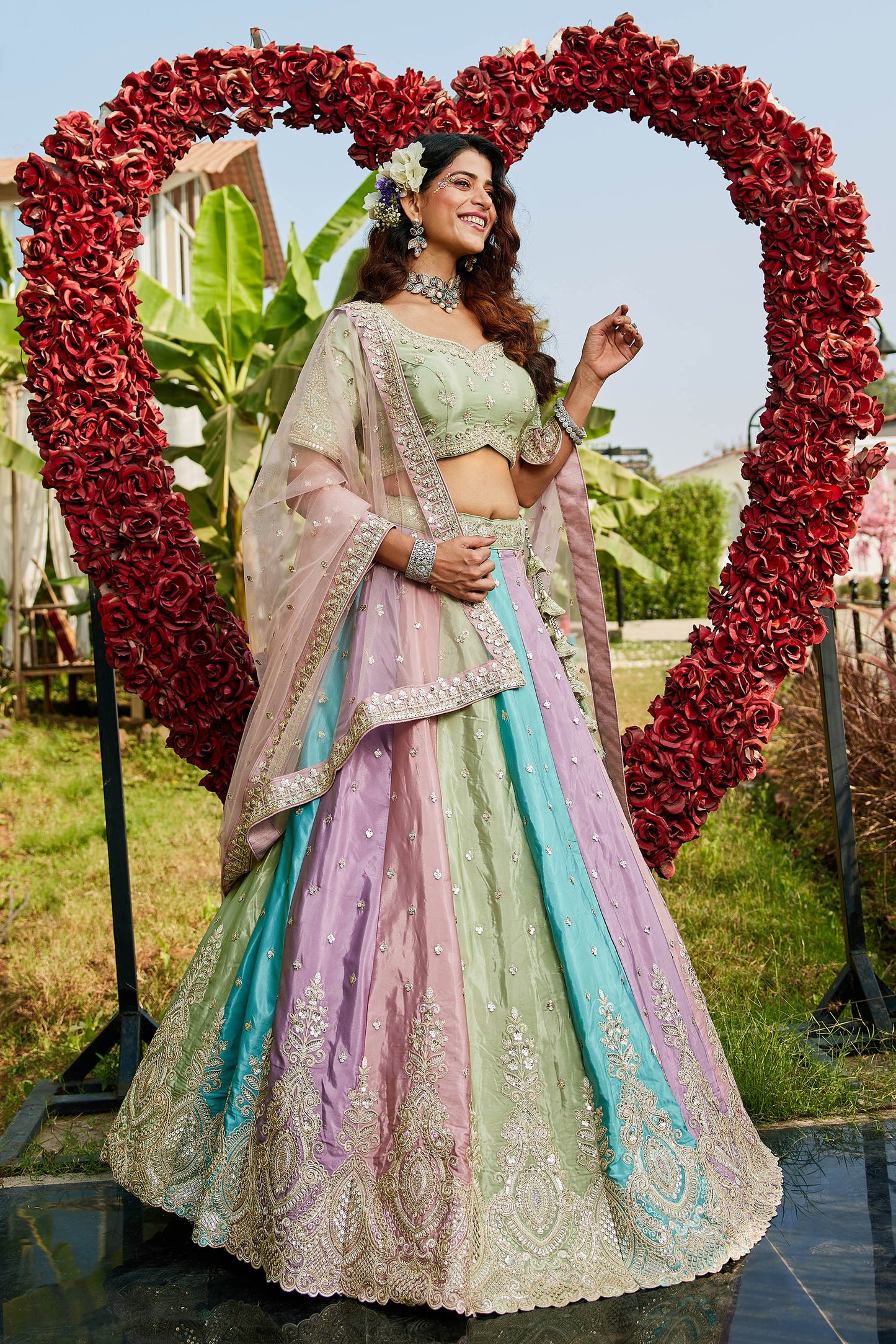 Pink Satin silk Fabric with Sequinse & Thread embroidery Lehenga choli & Dupatta