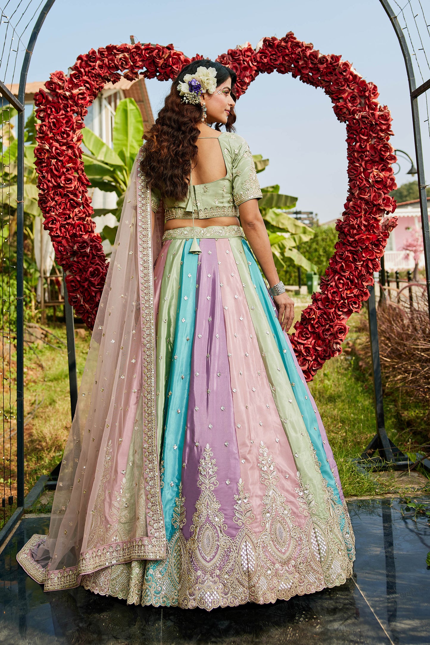 Pink Satin silk Fabric with Sequinse & Thread embroidery Lehenga choli & Dupatta