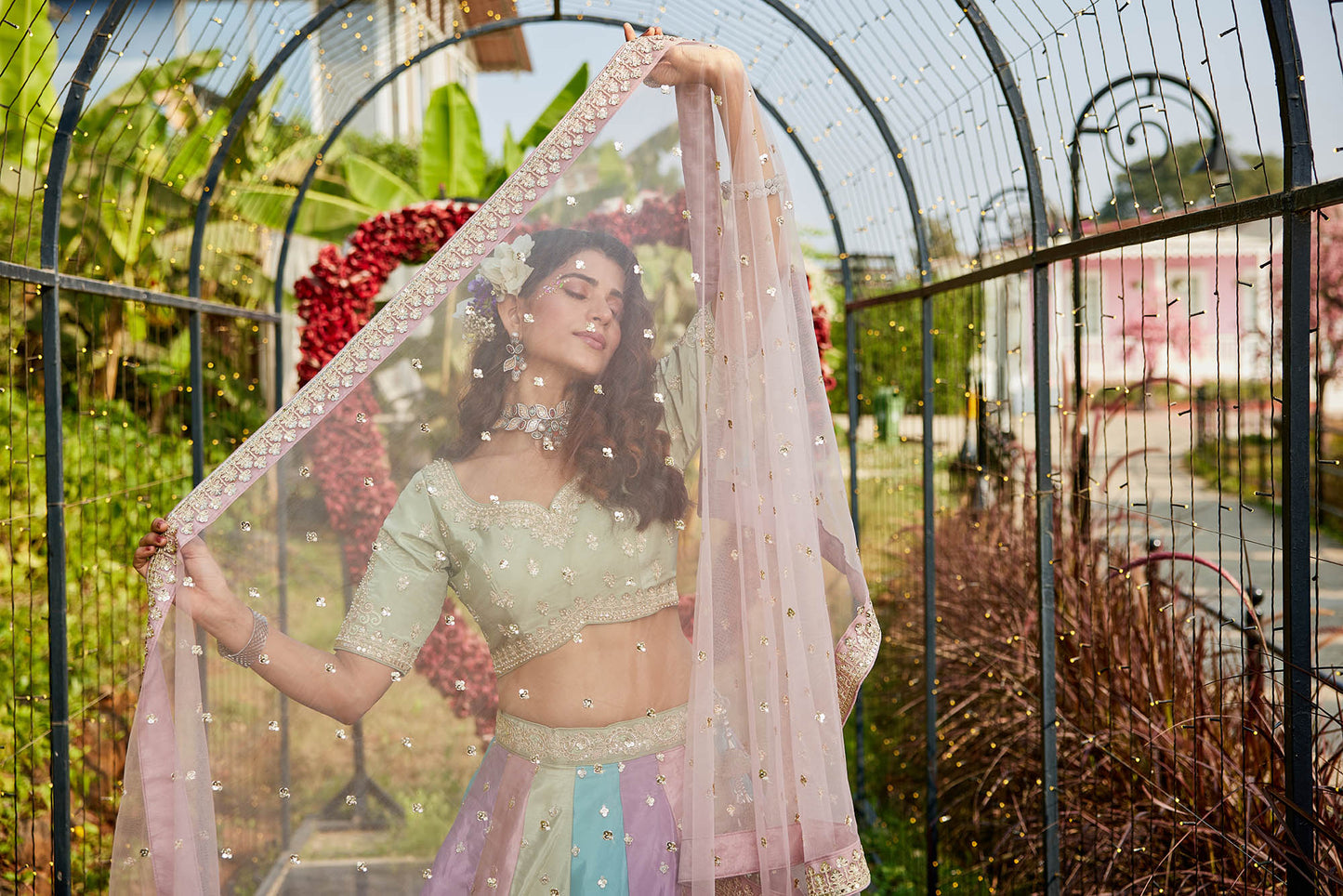 Pink Satin silk Fabric with Sequinse & Thread embroidery Lehenga choli & Dupatta