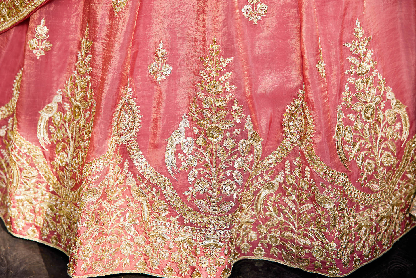 Pink colour Orange with Sequinse & Moti embroidery Lehenga choli & Dupatta