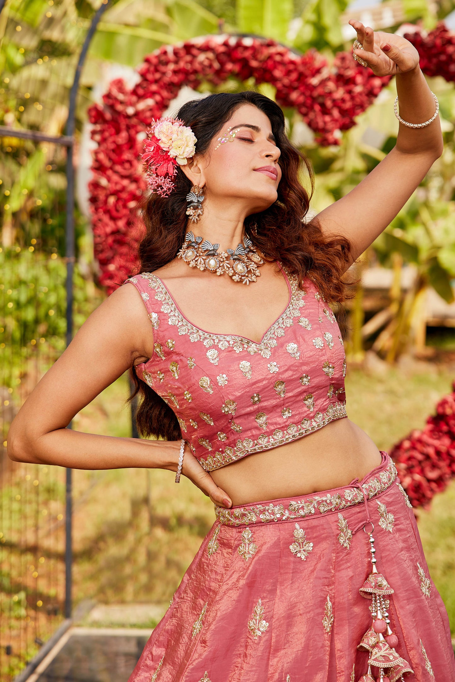 Pink colour Orange with Sequinse & Moti embroidery Lehenga choli & Dupatta