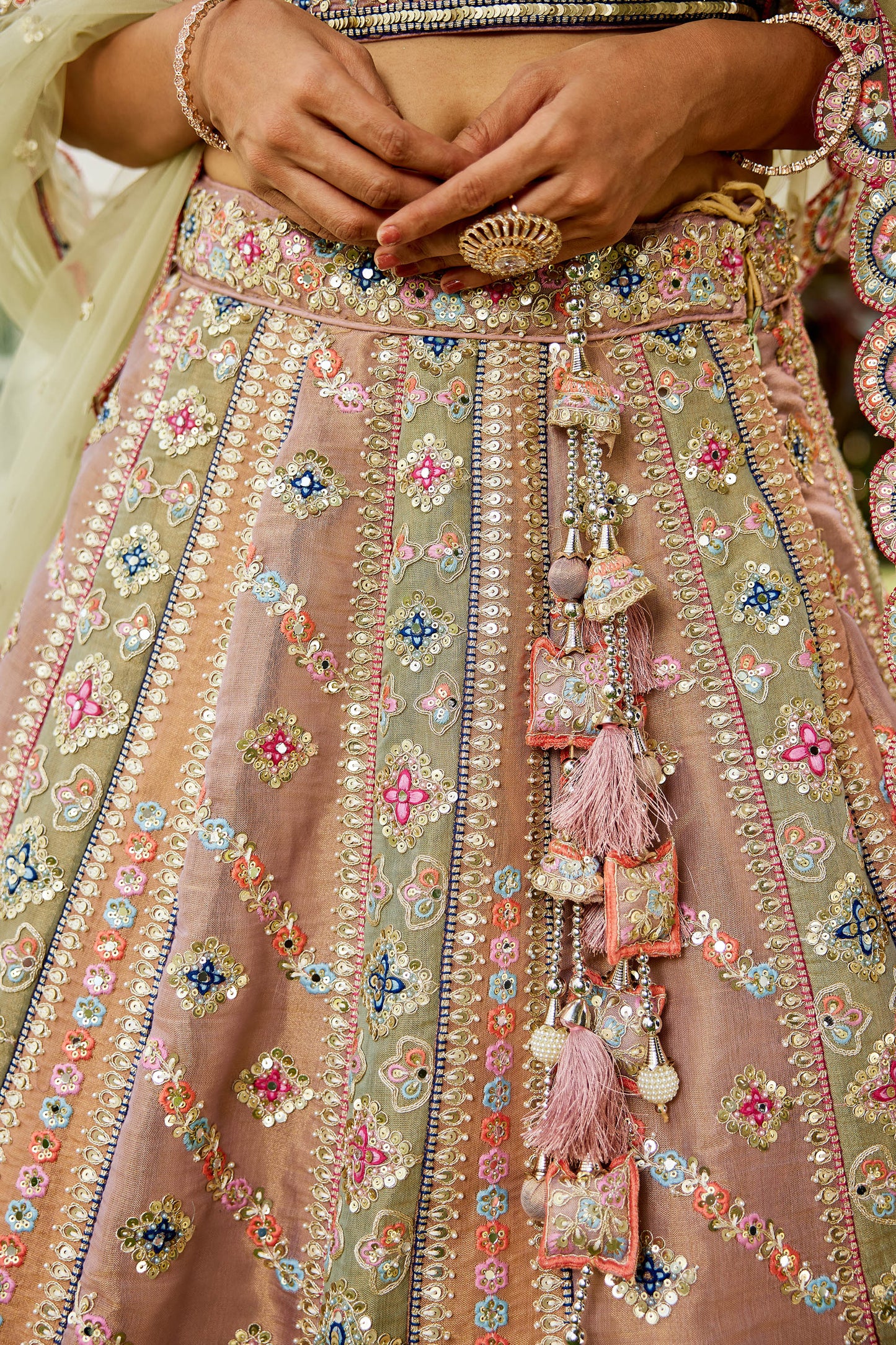 Lime Green Bridal net and Gotapatti & Moti embroidery Lehenga choli & Dupatta