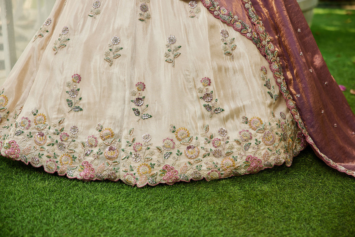 Purple colour tissue Fabric with Sequins & Thread embroidery Lehenga choli & Dupatta