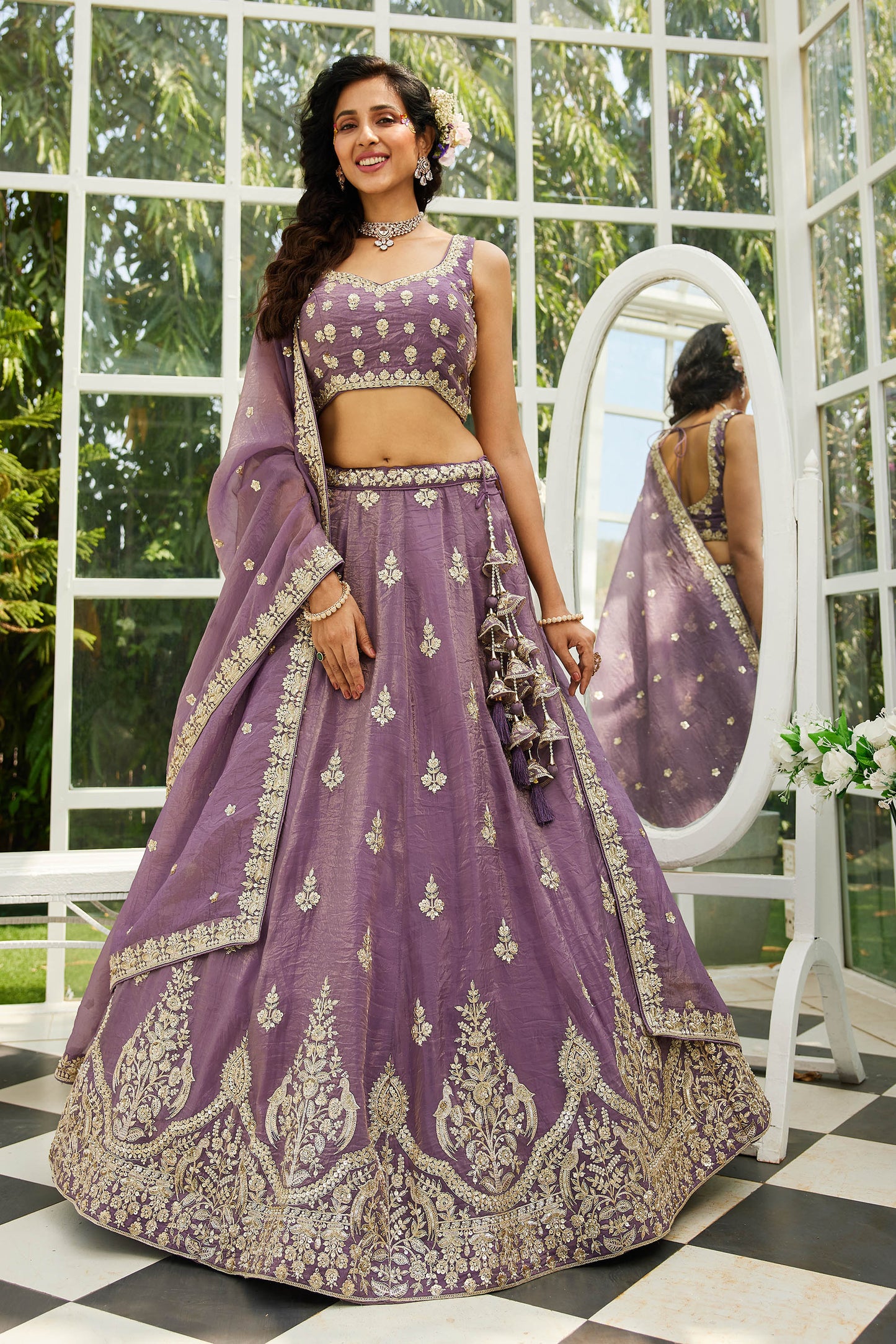 Purple colour Orange with Sequinse & Moti embroidery Lehenga choli & Dupatta
