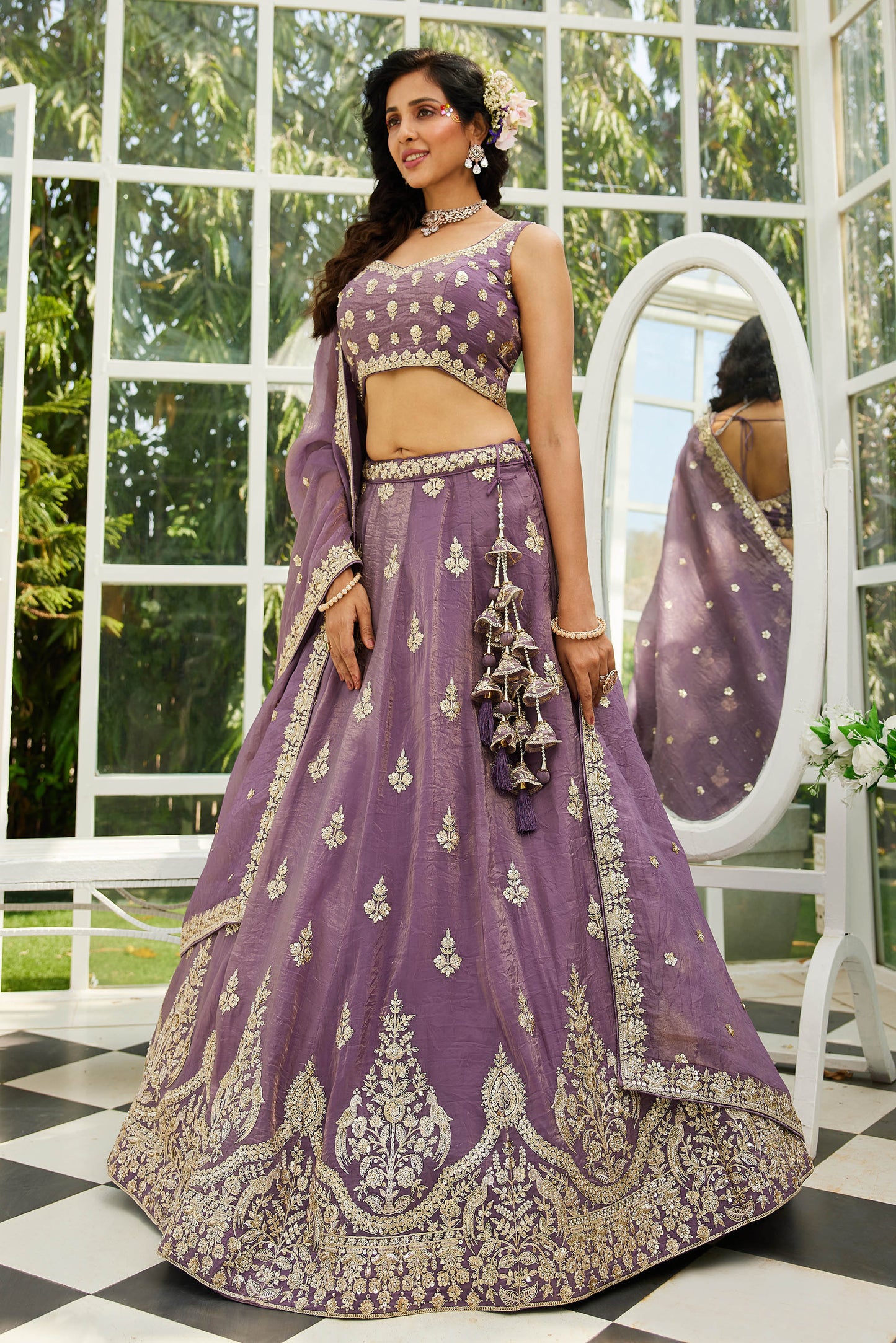 Purple colour Orange with Sequinse & Moti embroidery Lehenga choli & Dupatta