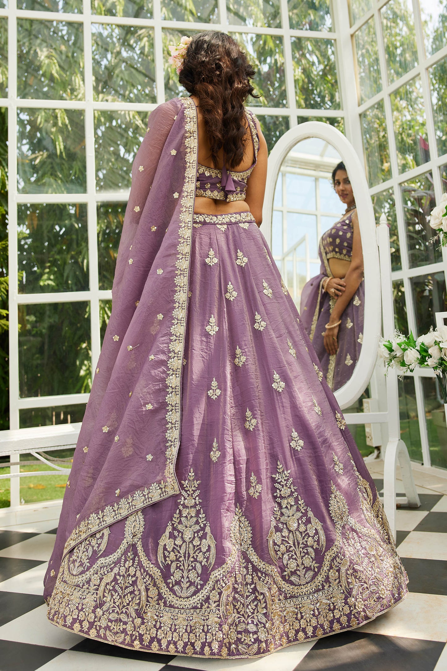 Purple colour Orange with Sequinse & Moti embroidery Lehenga choli & Dupatta