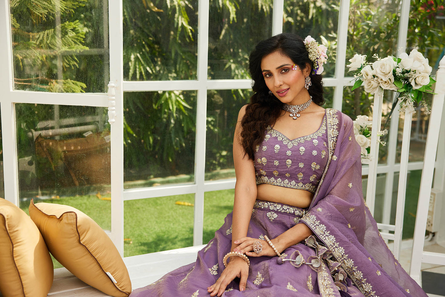 Purple colour Orange with Sequinse & Moti embroidery Lehenga choli & Dupatta