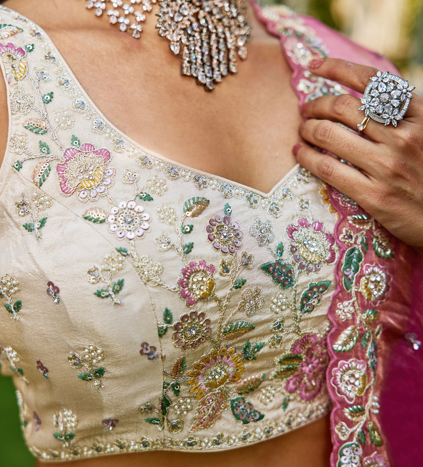 Pink colour tissue Fabric with Sequins & Thread embroidery Lehenga choli & Dupatta