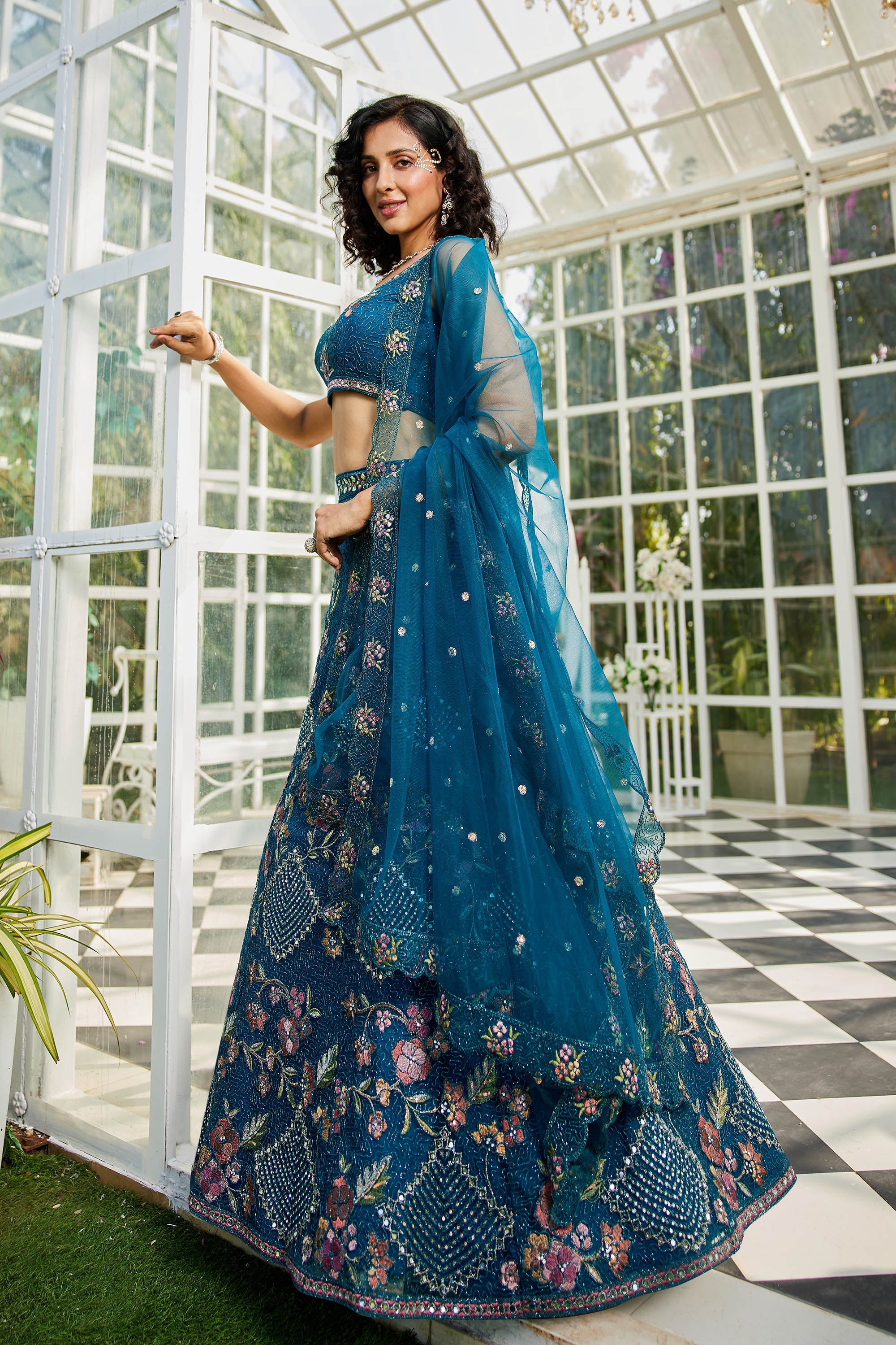 Navy Blue net with Coding & Zarkan embroidery Lehenga choli