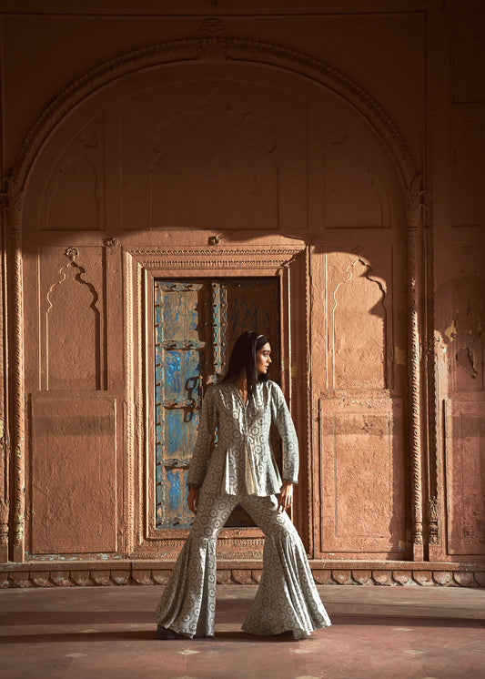 Ada Printed Peplum Jacket & Matching Sharara