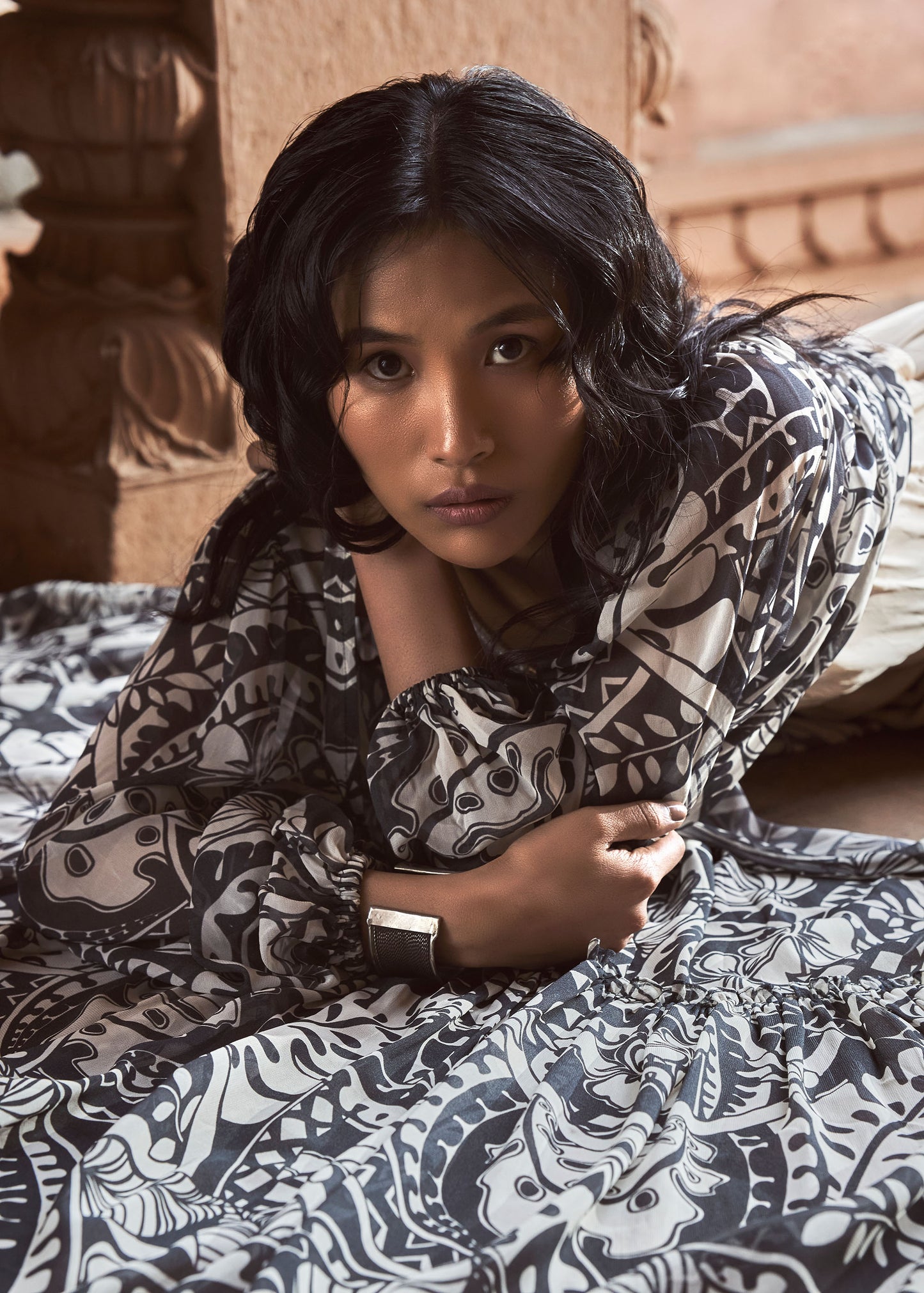 Qala Geometric Motif Jumpsuit with Flowy Printed Jacket