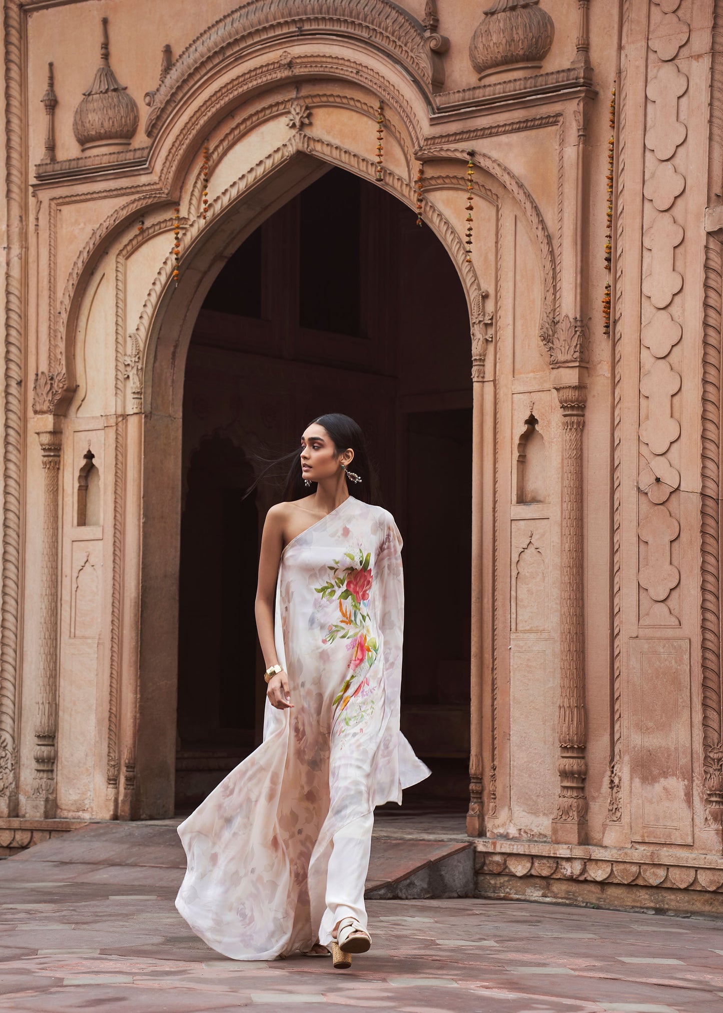 Afreen Flowy Floral Tunic & Ivory Palazzo Set