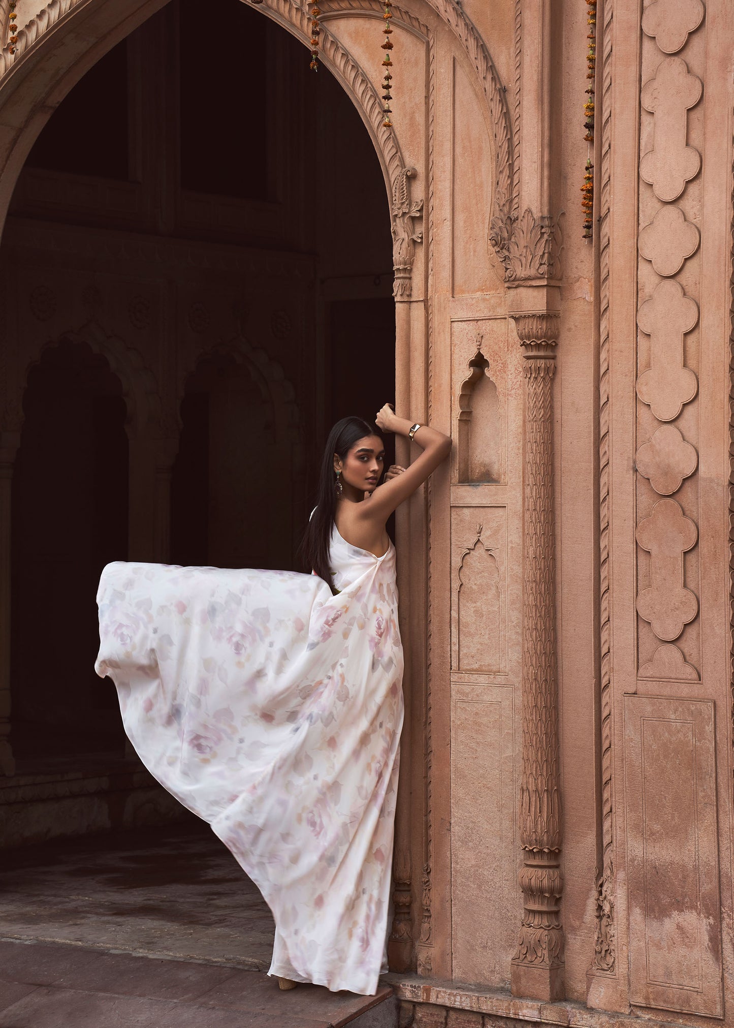 Afreen Flowy Floral Tunic & Ivory Palazzo Set