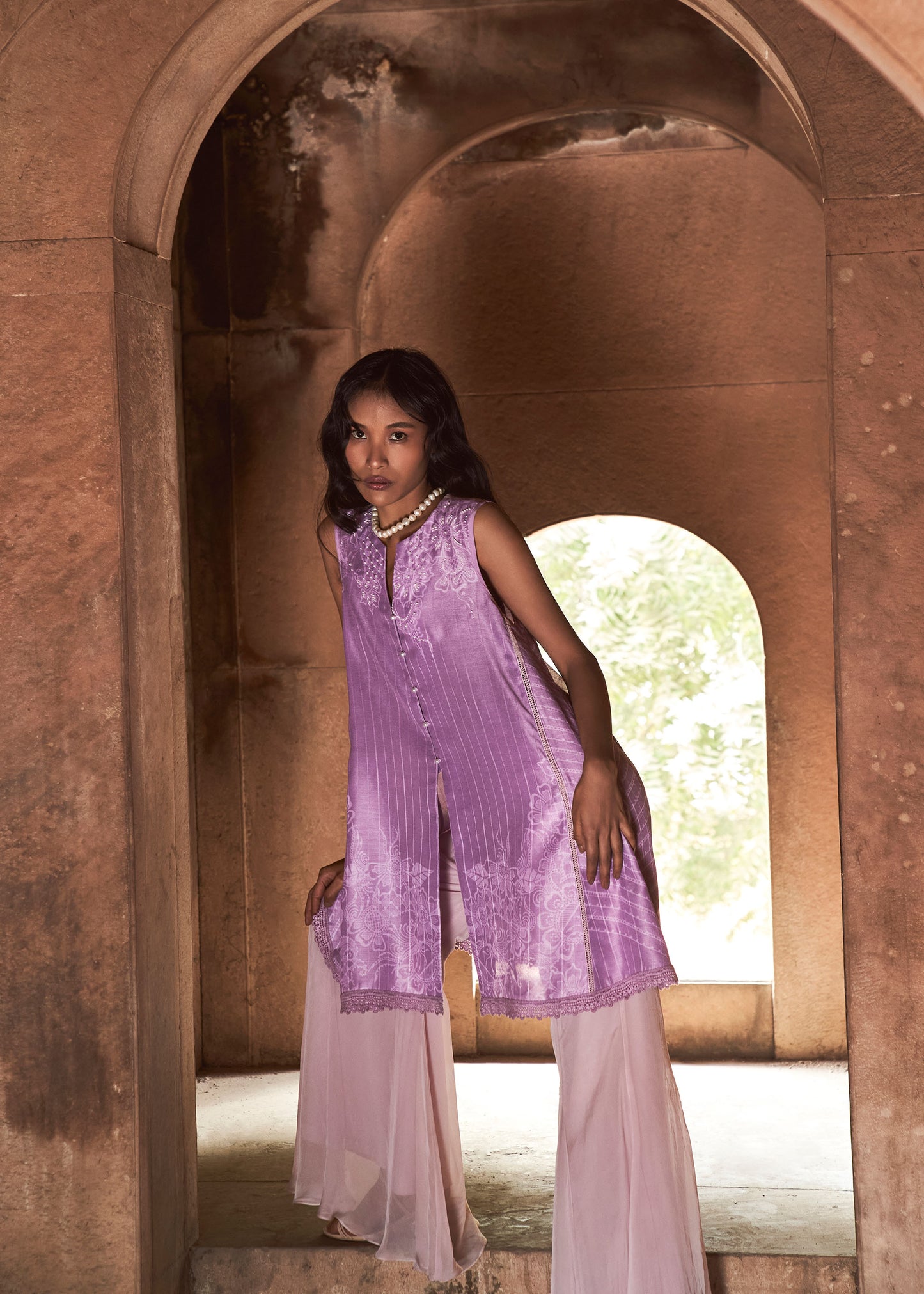 Zara Lilac Floral Tunic & Shimmering Sharara Set