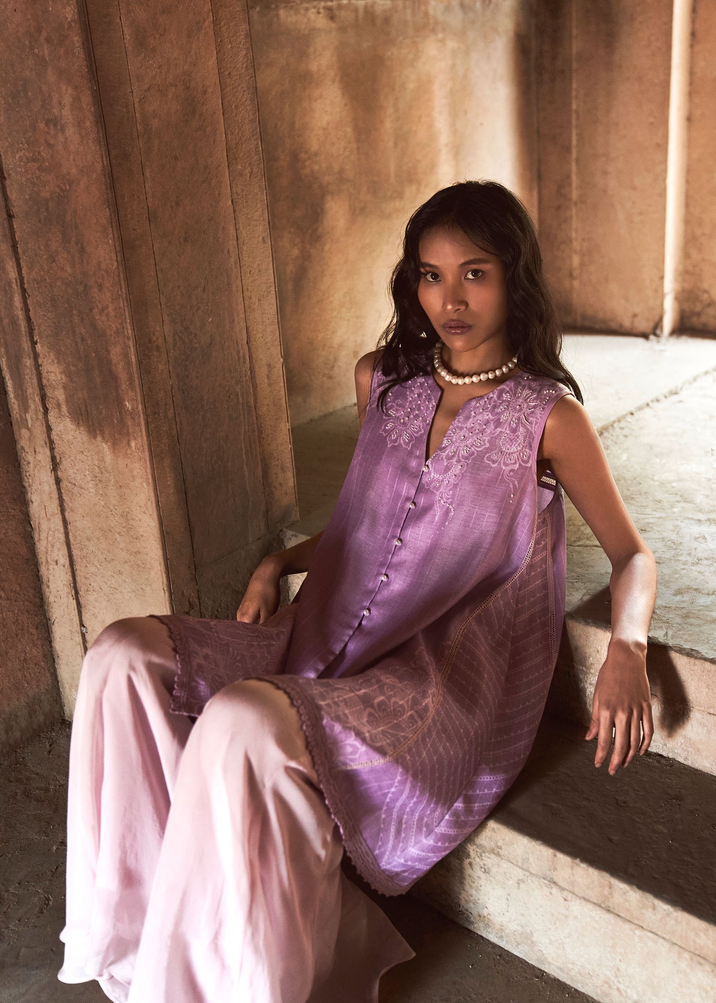 Zara Lilac Floral Tunic & Shimmering Sharara Set