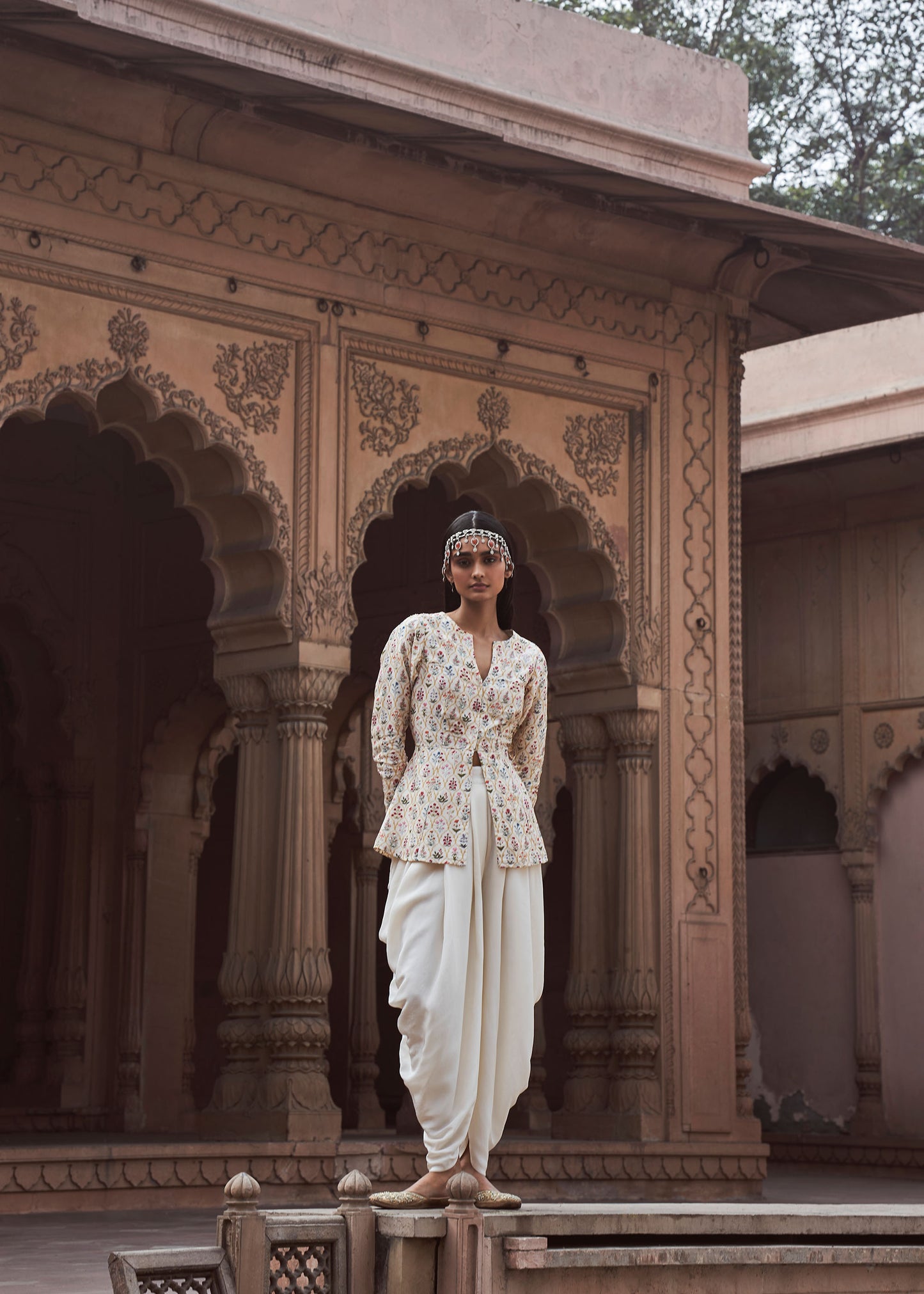 Mirza Handwork Mirza Jacket Set with Ivory Dhoti