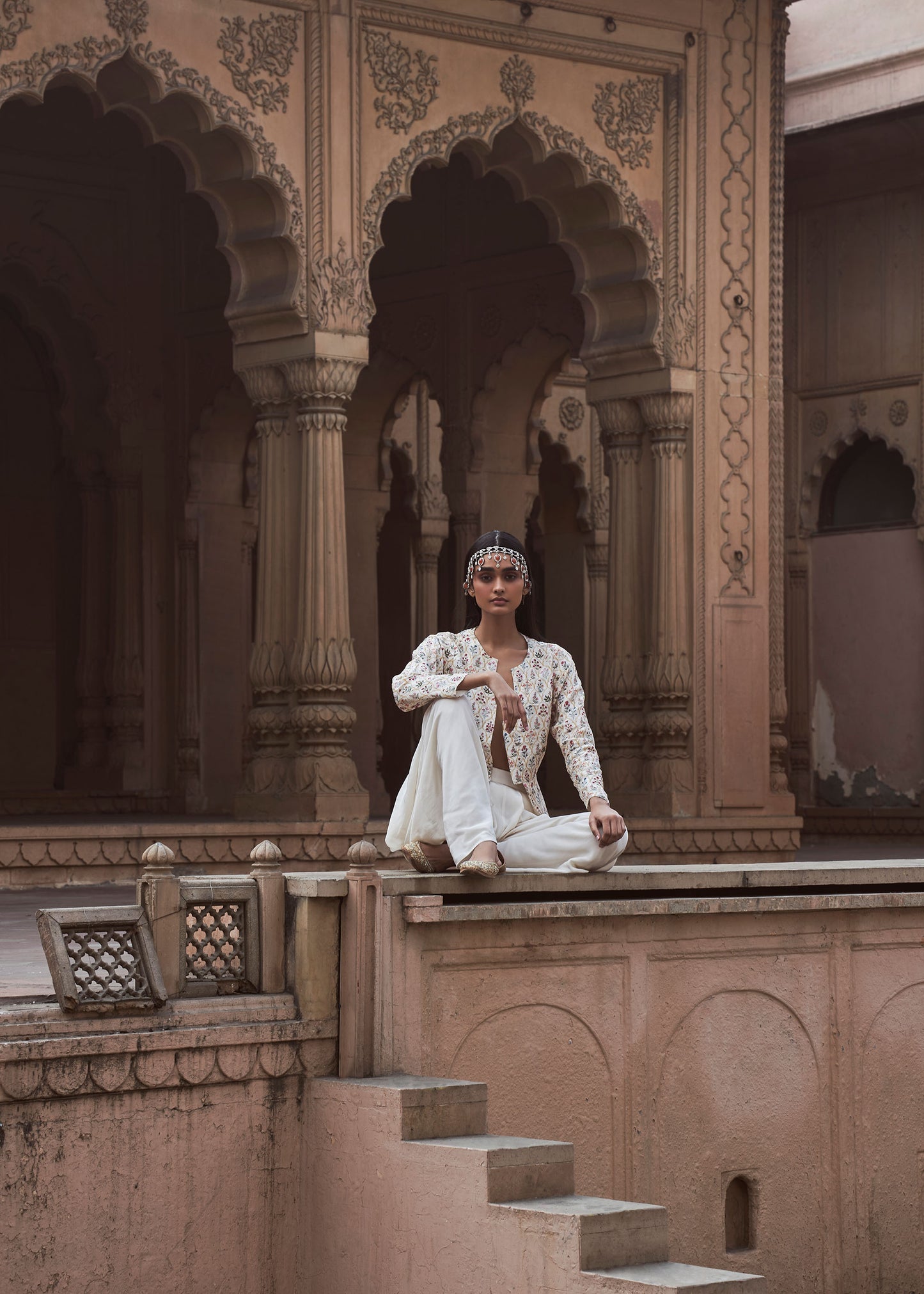 Mirza Handwork Mirza Jacket Set with Ivory Dhoti