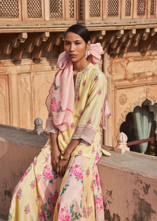 Shabana Embroidered Sleeves Silk Shabana Set with Sharara