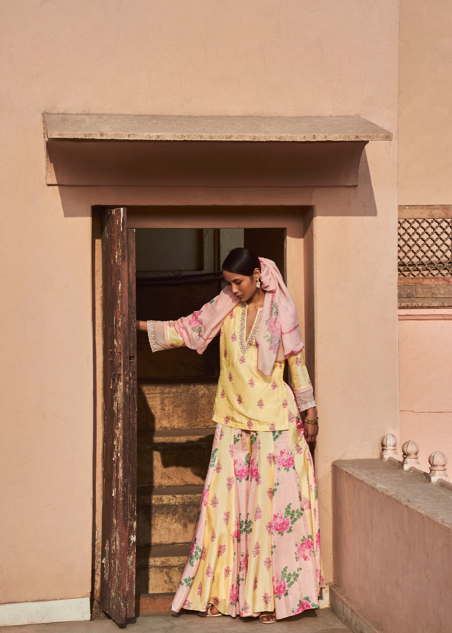 Shabana Embroidered Sleeves Silk Shabana Set with Sharara