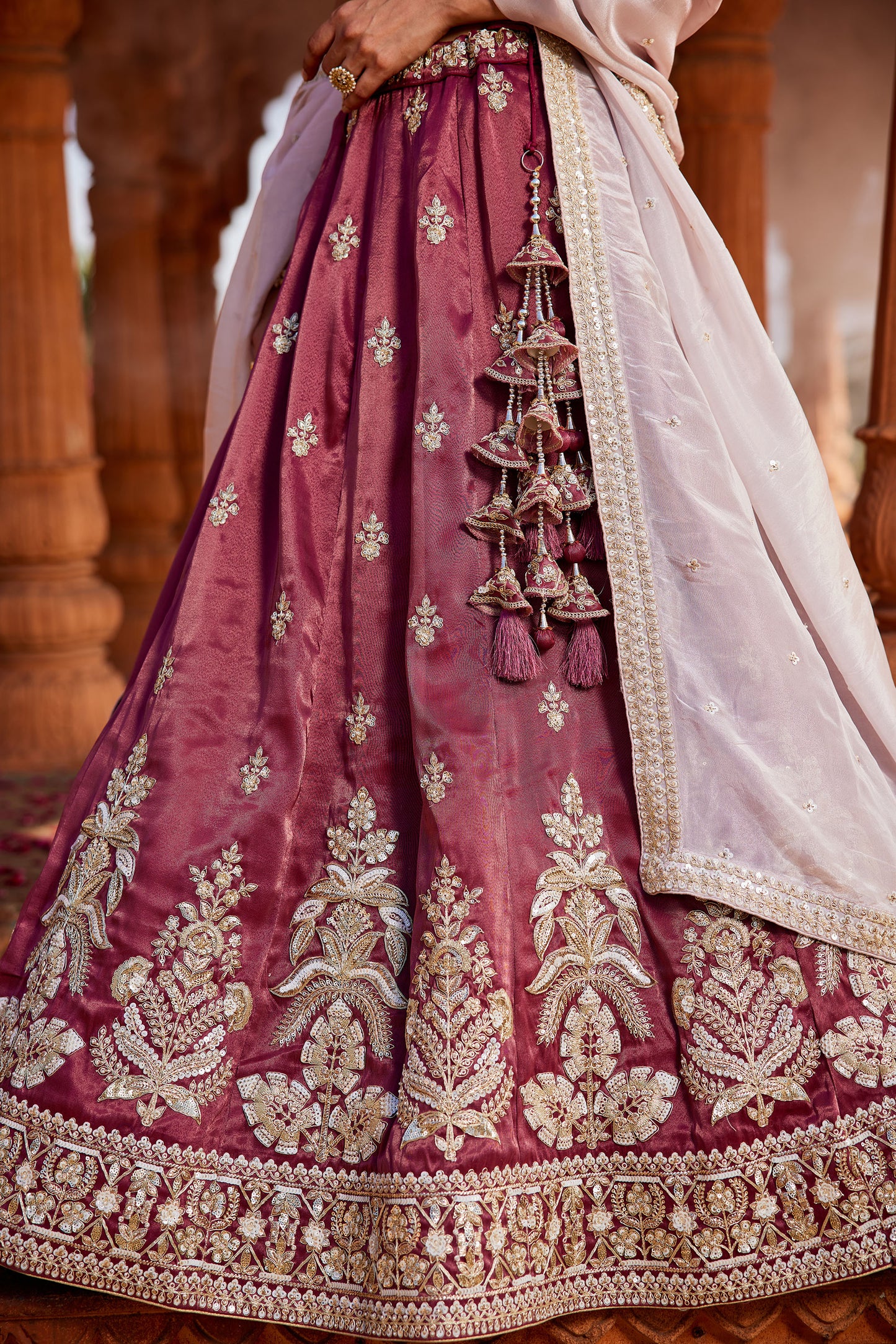 Burgundy Tissue Sequins embroidery Lehenga choli & Dupatta