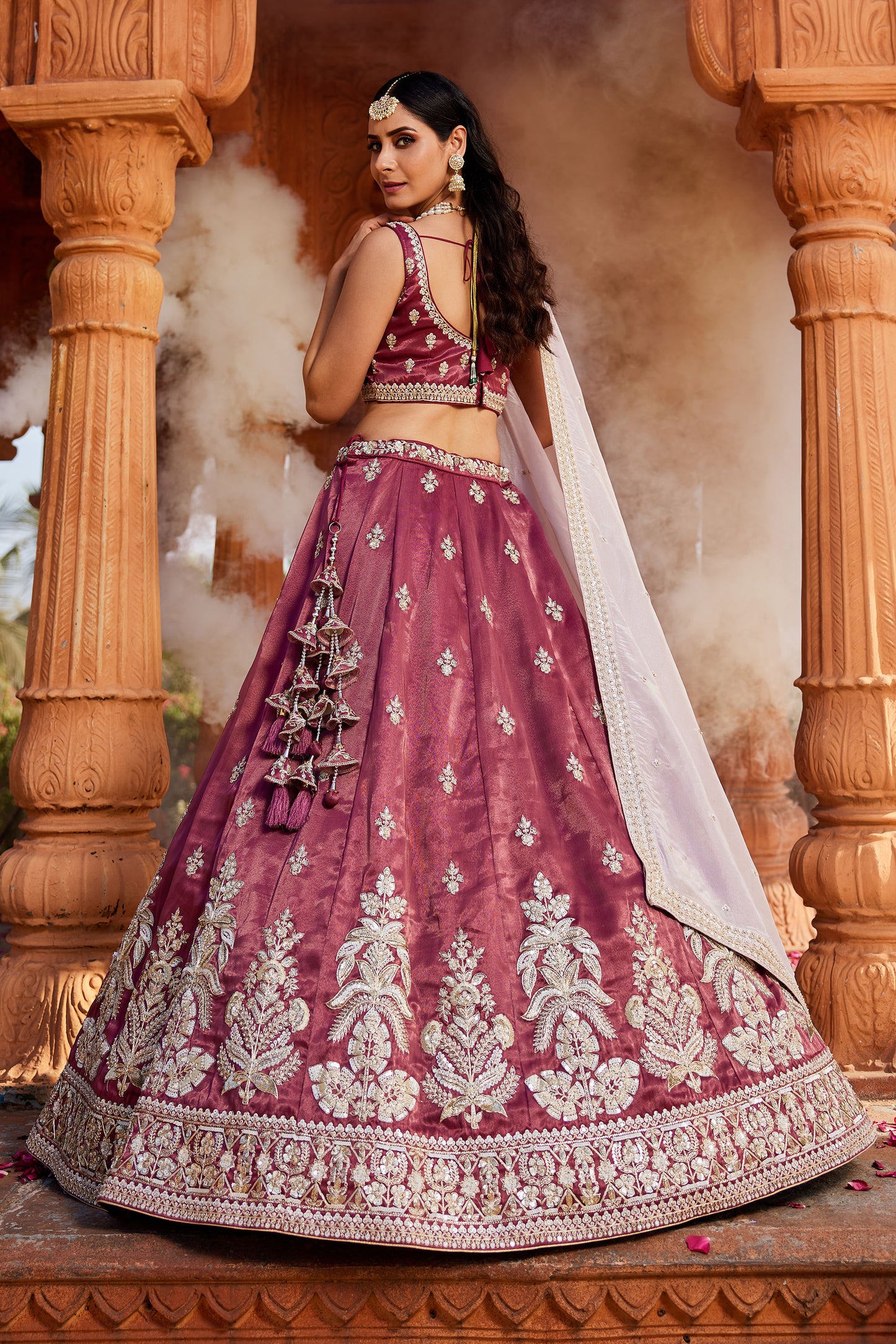 Burgundy Tissue Sequins embroidery Lehenga choli & Dupatta
