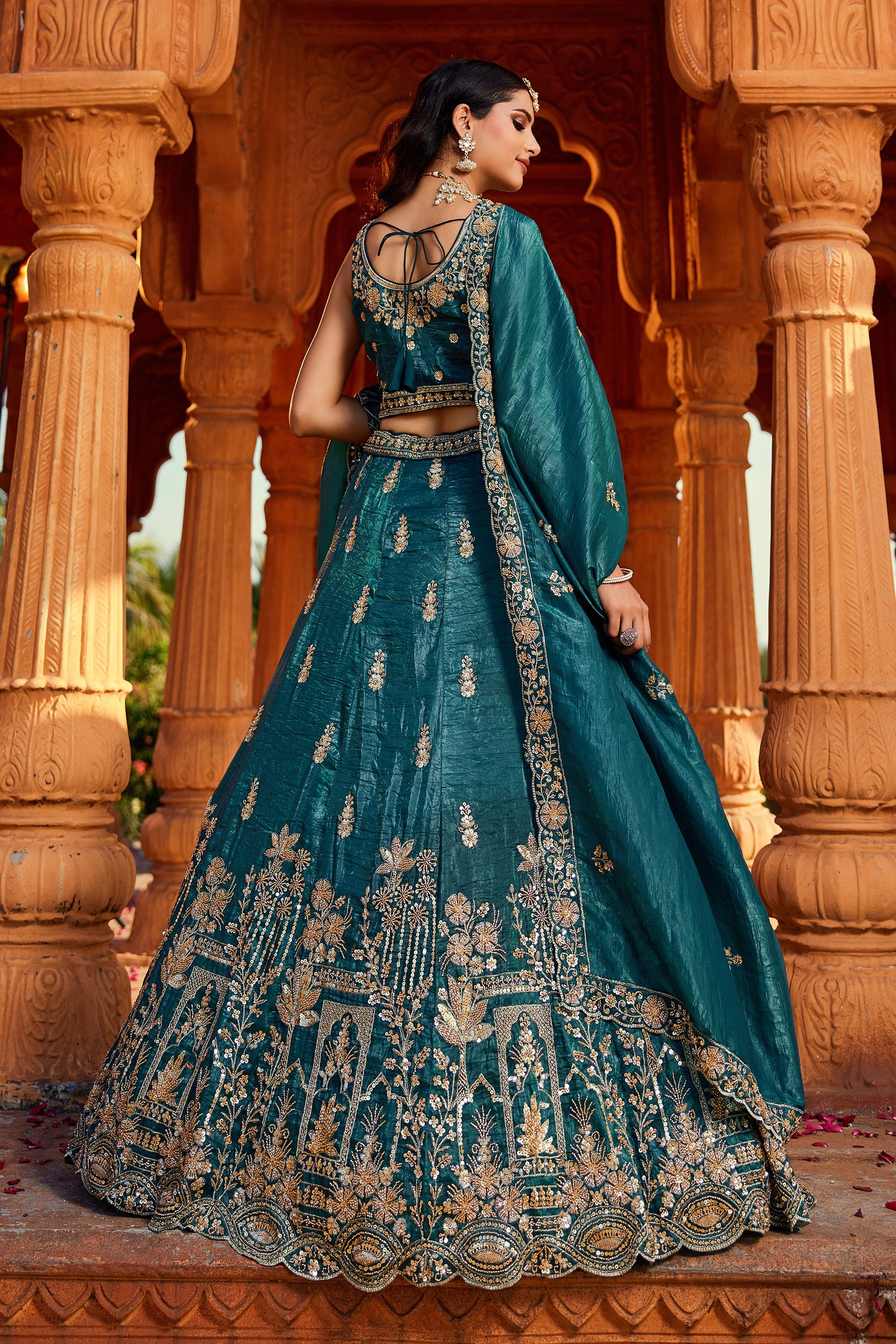 Teal Tissue Handwork cutdana embroidery Lehenga choli & Dupatta