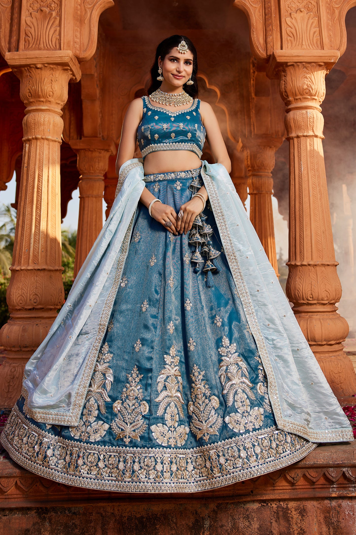 Blue Tissue Sequins embroidery Lehenga choli & Dupatta