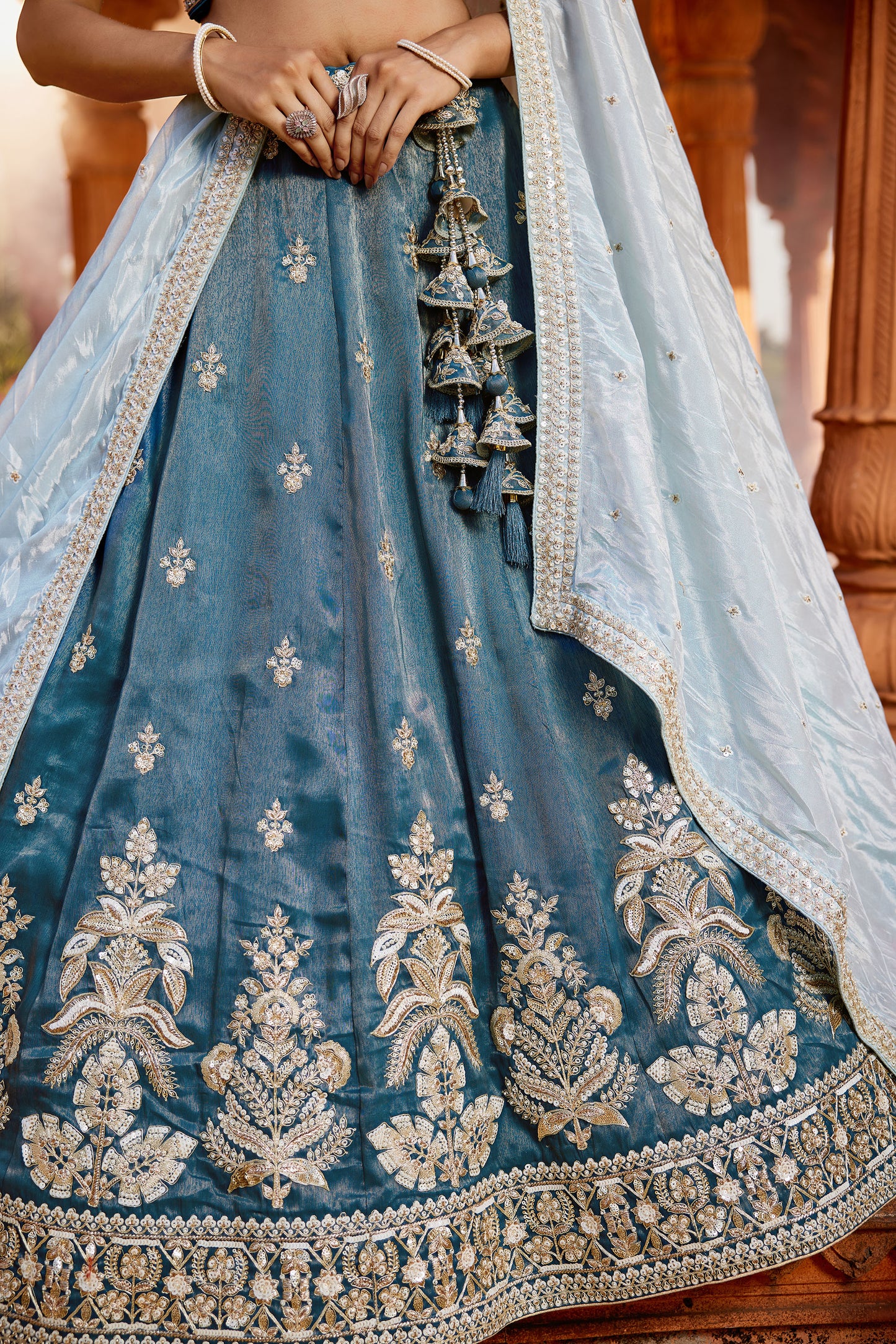 Blue Tissue Sequins embroidery Lehenga choli & Dupatta