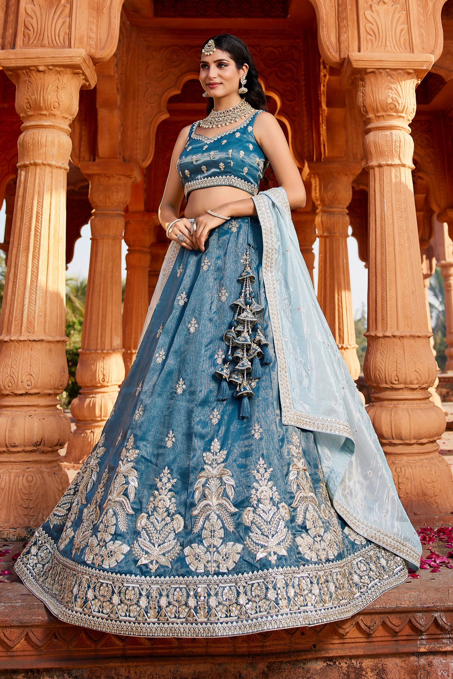 Blue Tissue Sequins embroidery Lehenga choli & Dupatta