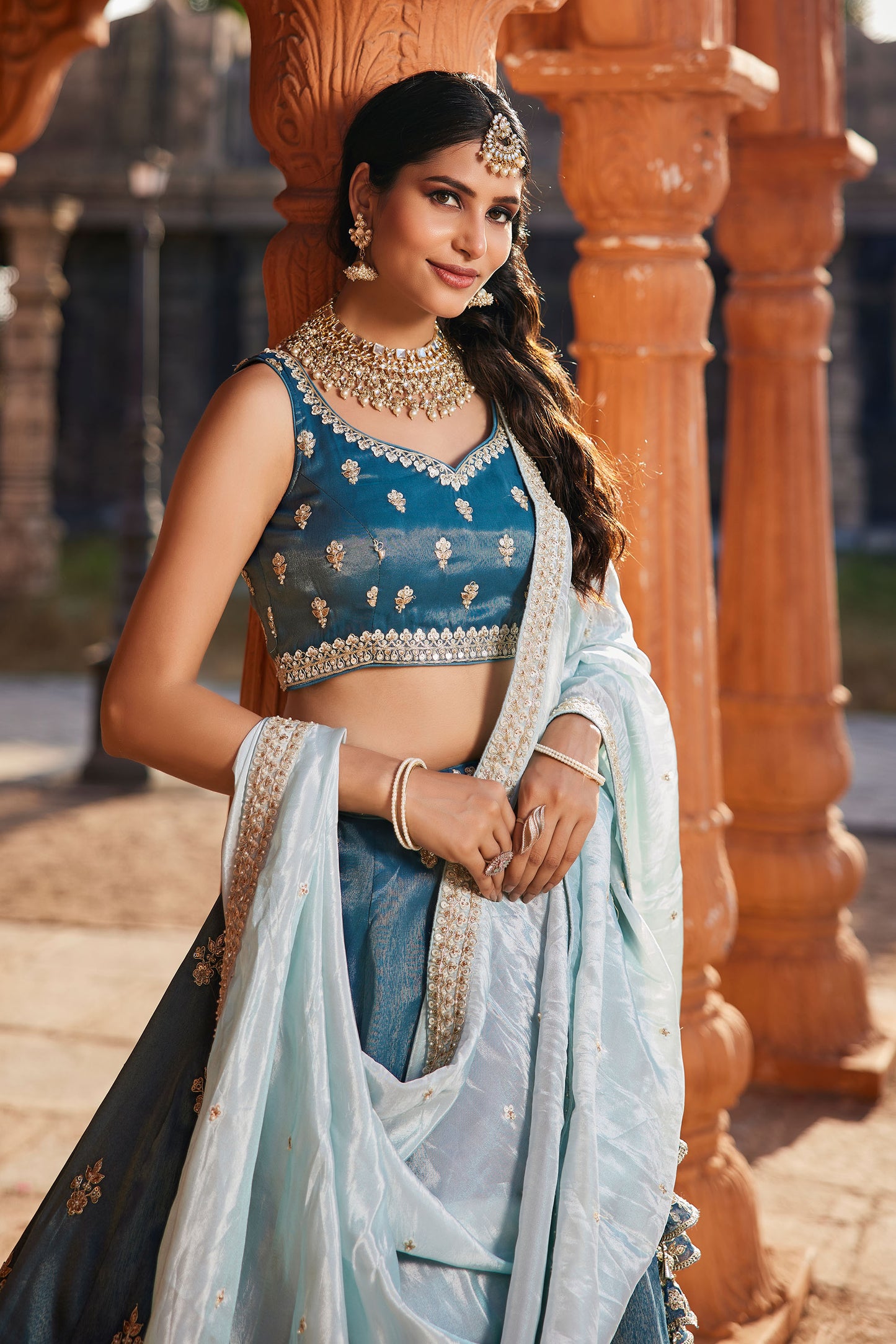Blue Tissue Sequins embroidery Lehenga choli & Dupatta