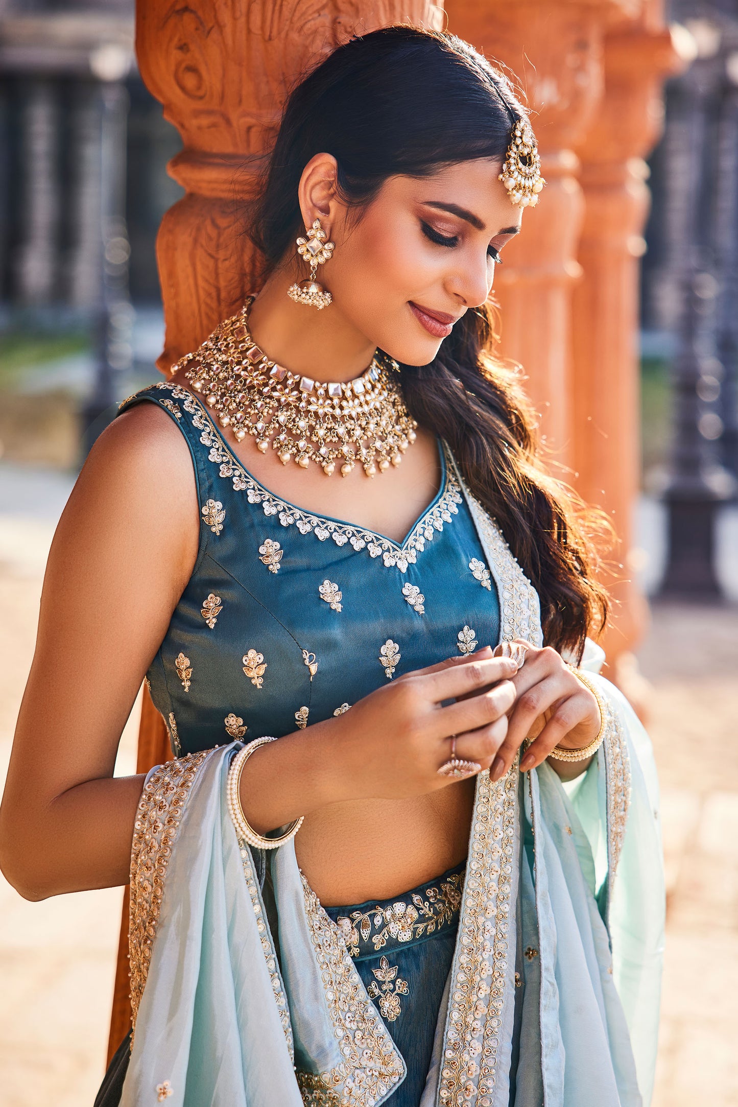 Blue Tissue Sequins embroidery Lehenga choli & Dupatta