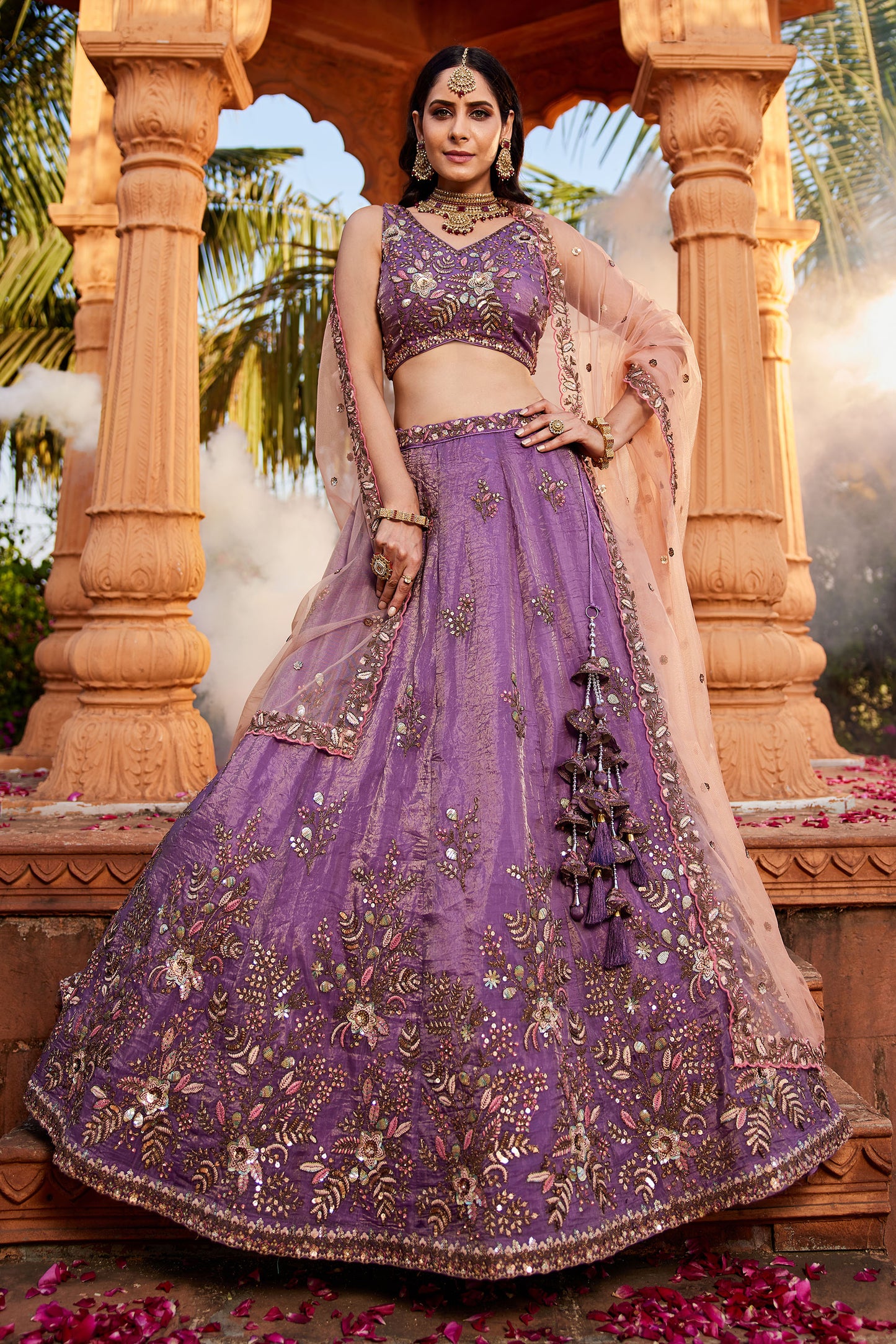 Purple Tissue Sequins embroidery Lehenga choli & Dupatta
