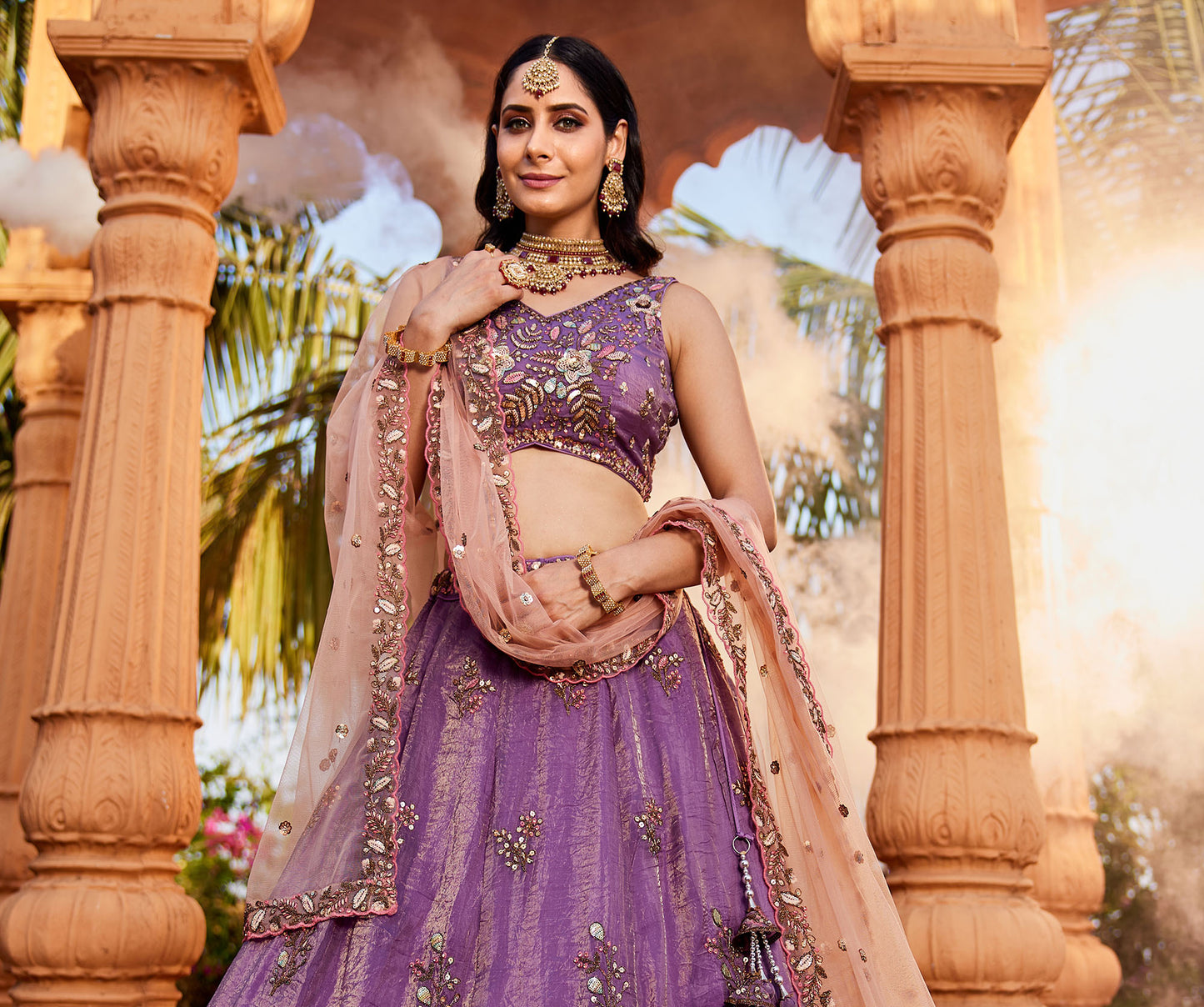 Purple Tissue Sequins embroidery Lehenga choli & Dupatta