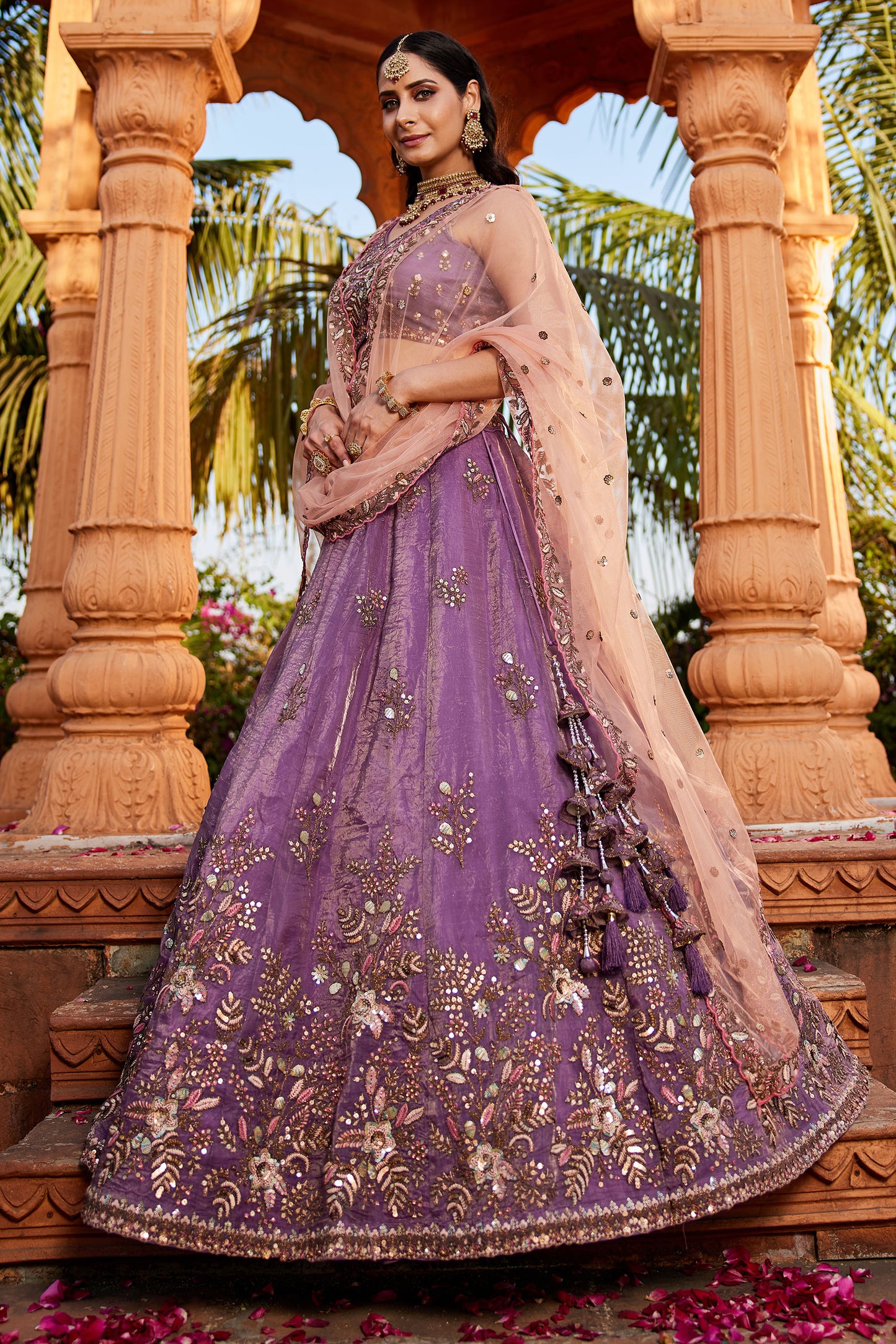 Purple Tissue Sequins embroidery Lehenga choli & Dupatta