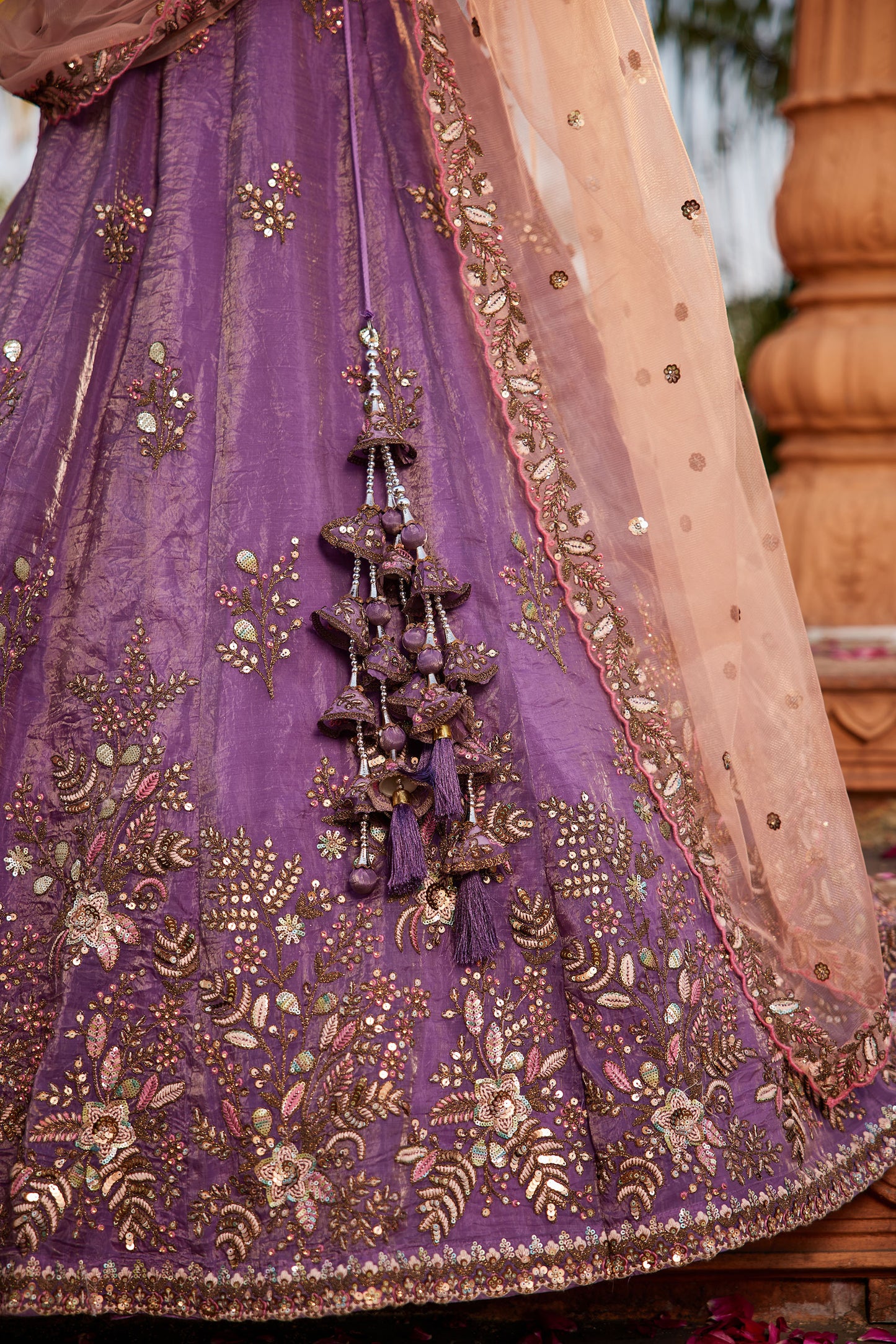 Purple Tissue Sequins embroidery Lehenga choli & Dupatta
