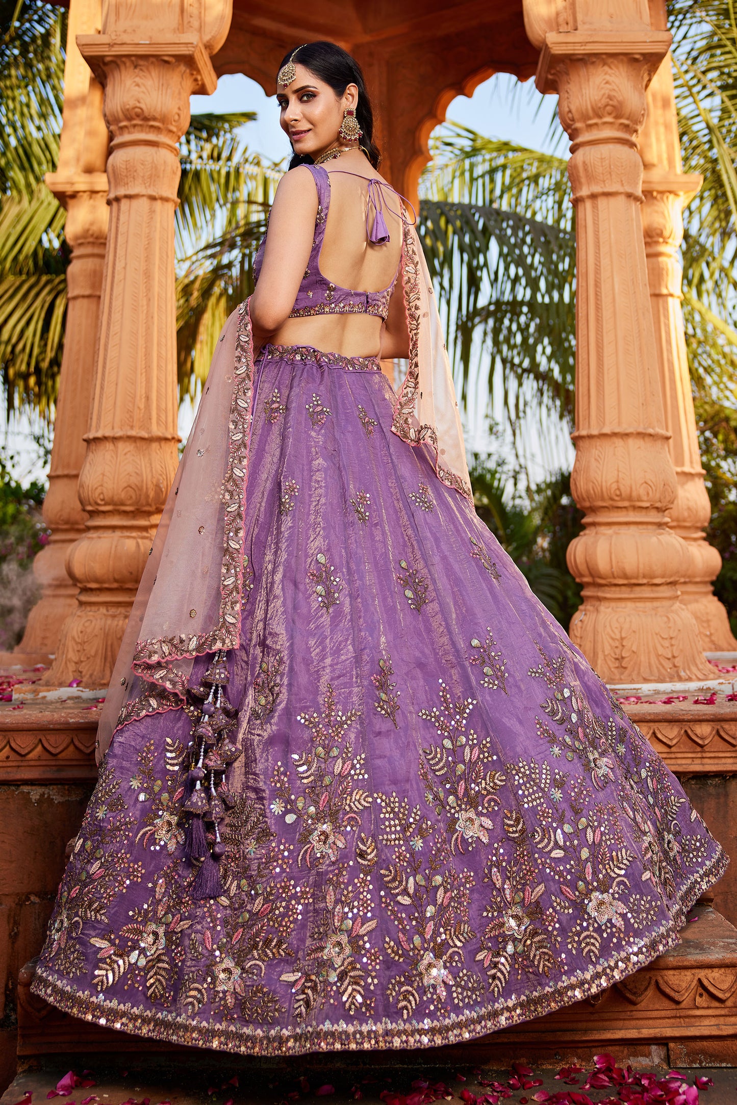 Purple Tissue Sequins embroidery Lehenga choli & Dupatta