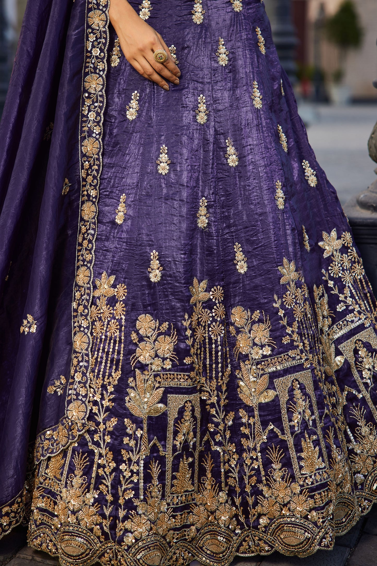Purple Tissue Handwork cutdana embroidery Lehenga choli & Dupatta