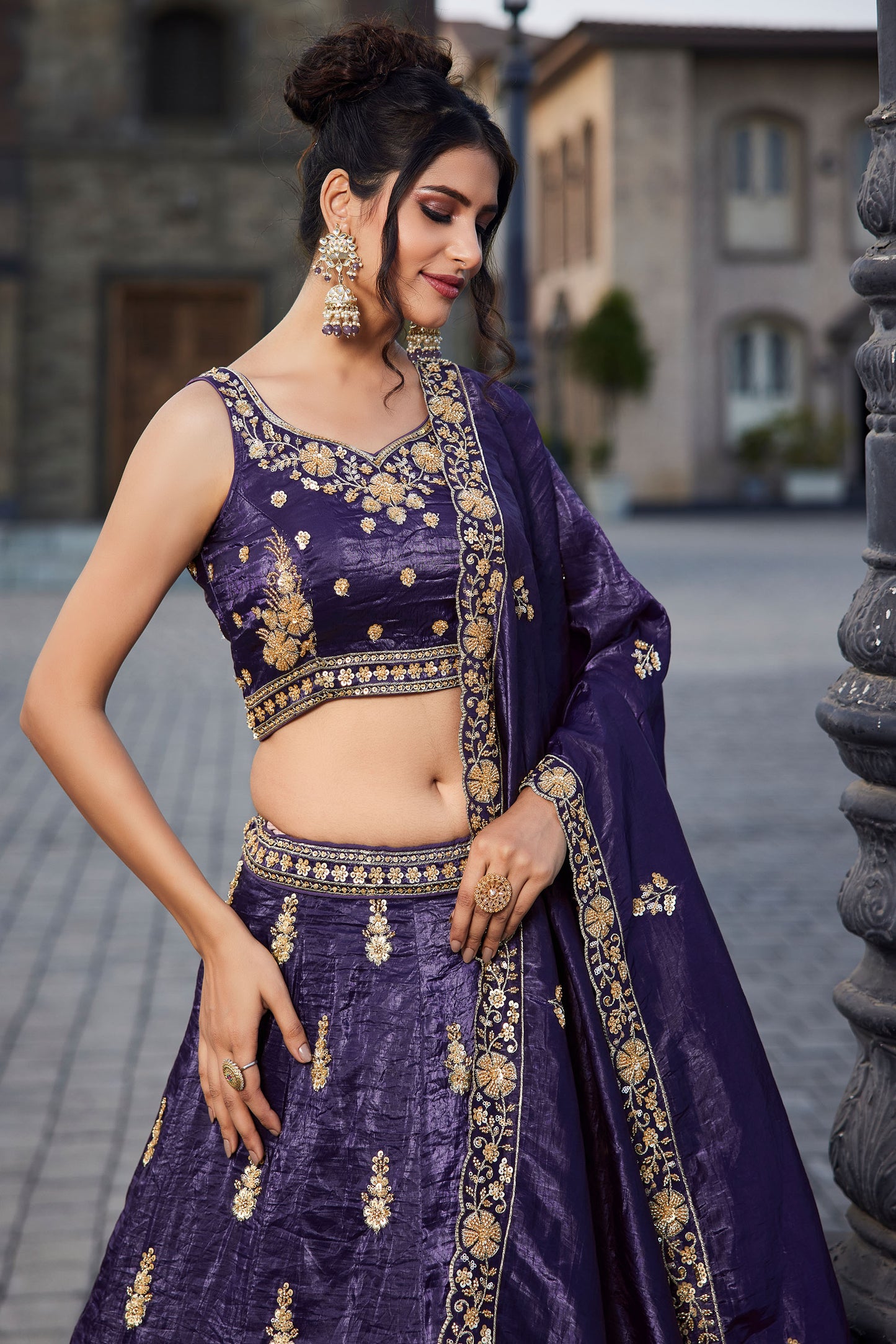 Purple Tissue Handwork cutdana embroidery Lehenga choli & Dupatta