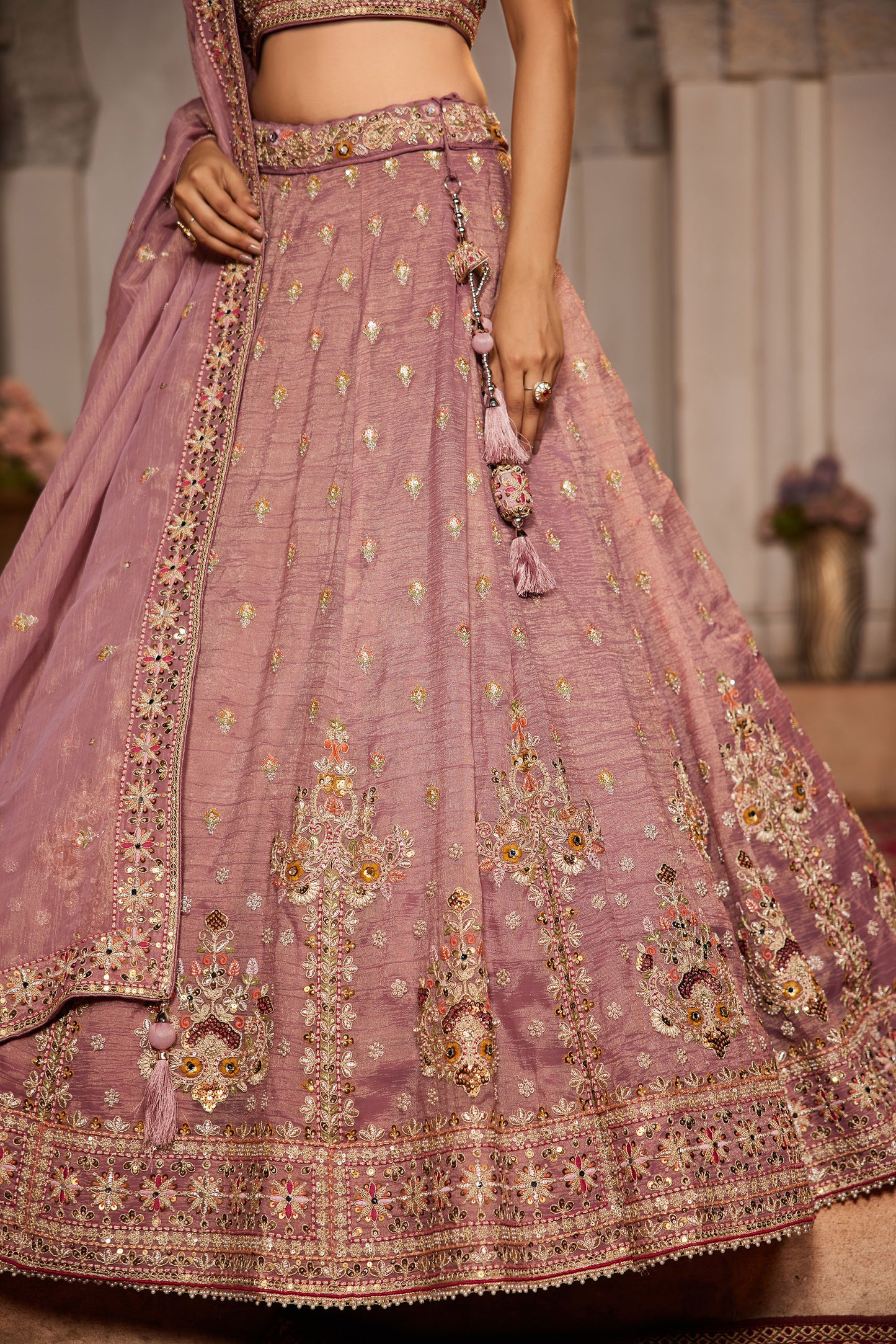 Pink colour Tissue Sequins embroidery Lehenga choli & Dupatta