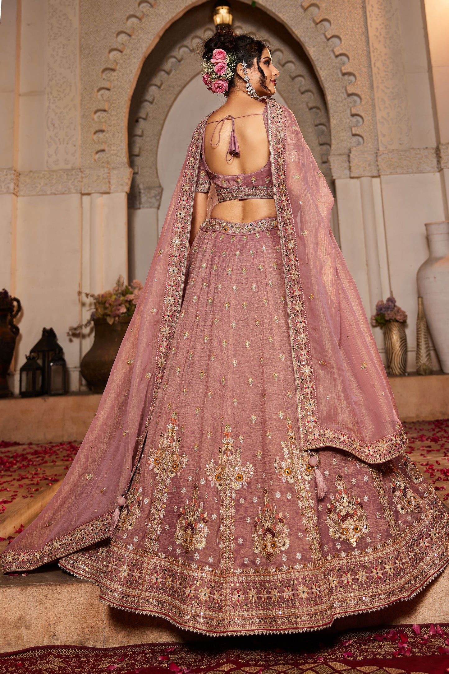 Pink colour Tissue Sequins embroidery Lehenga choli & Dupatta