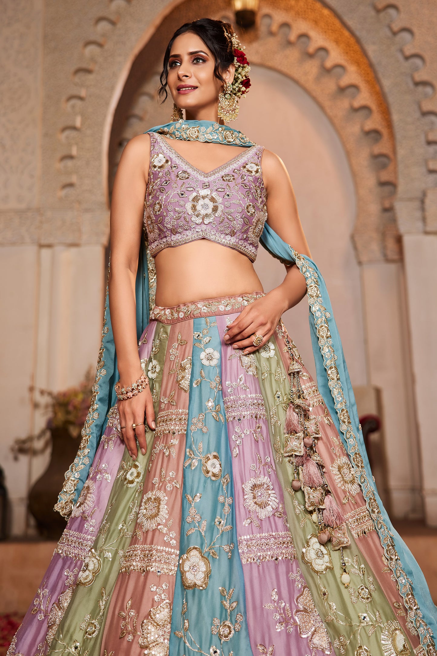 Multi colour Georgette Fabric Sequins embroidery Lehenga choli & Dupatta