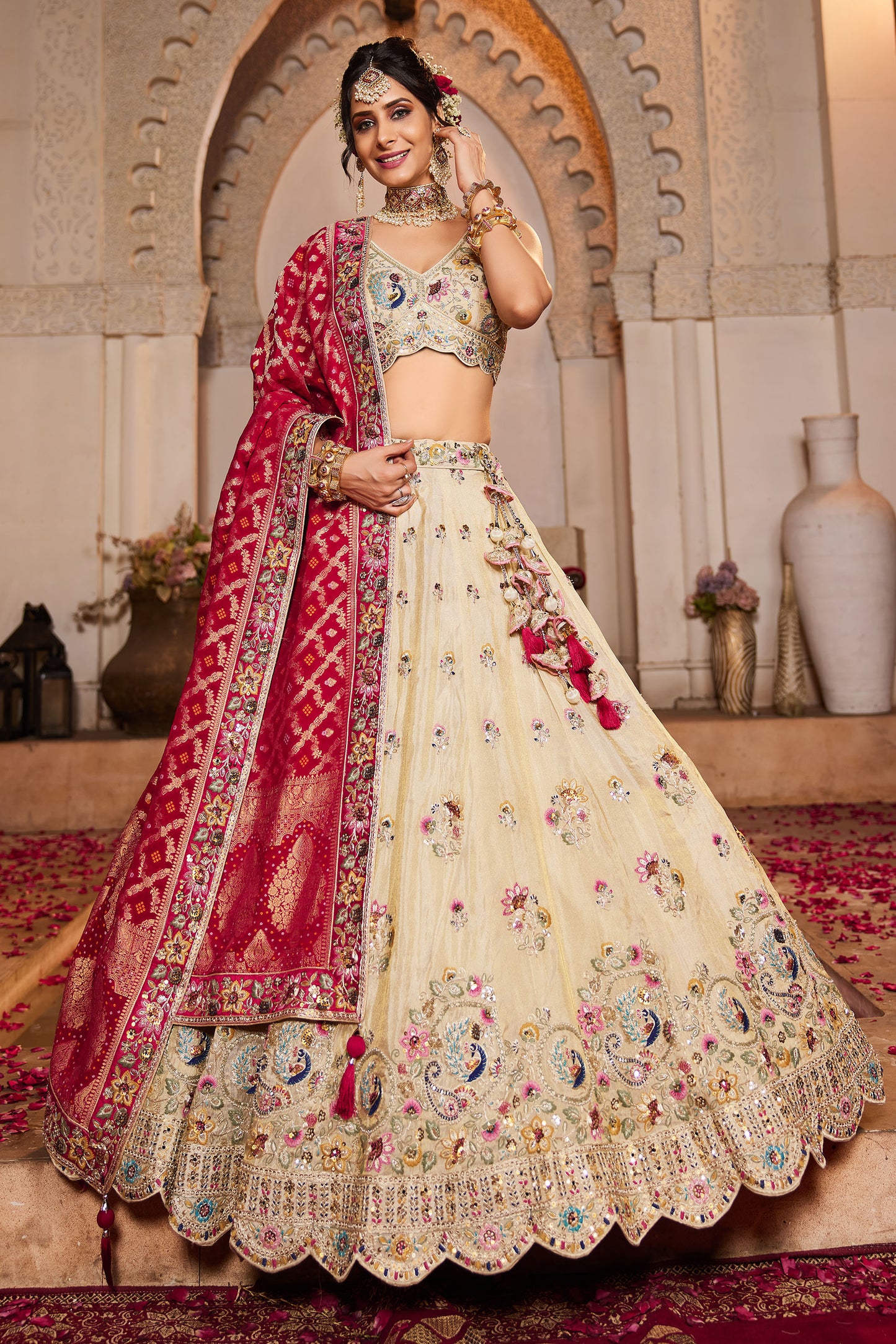 Pink colour Tissue Sequins embroidery Lehenga choli & Dupatta