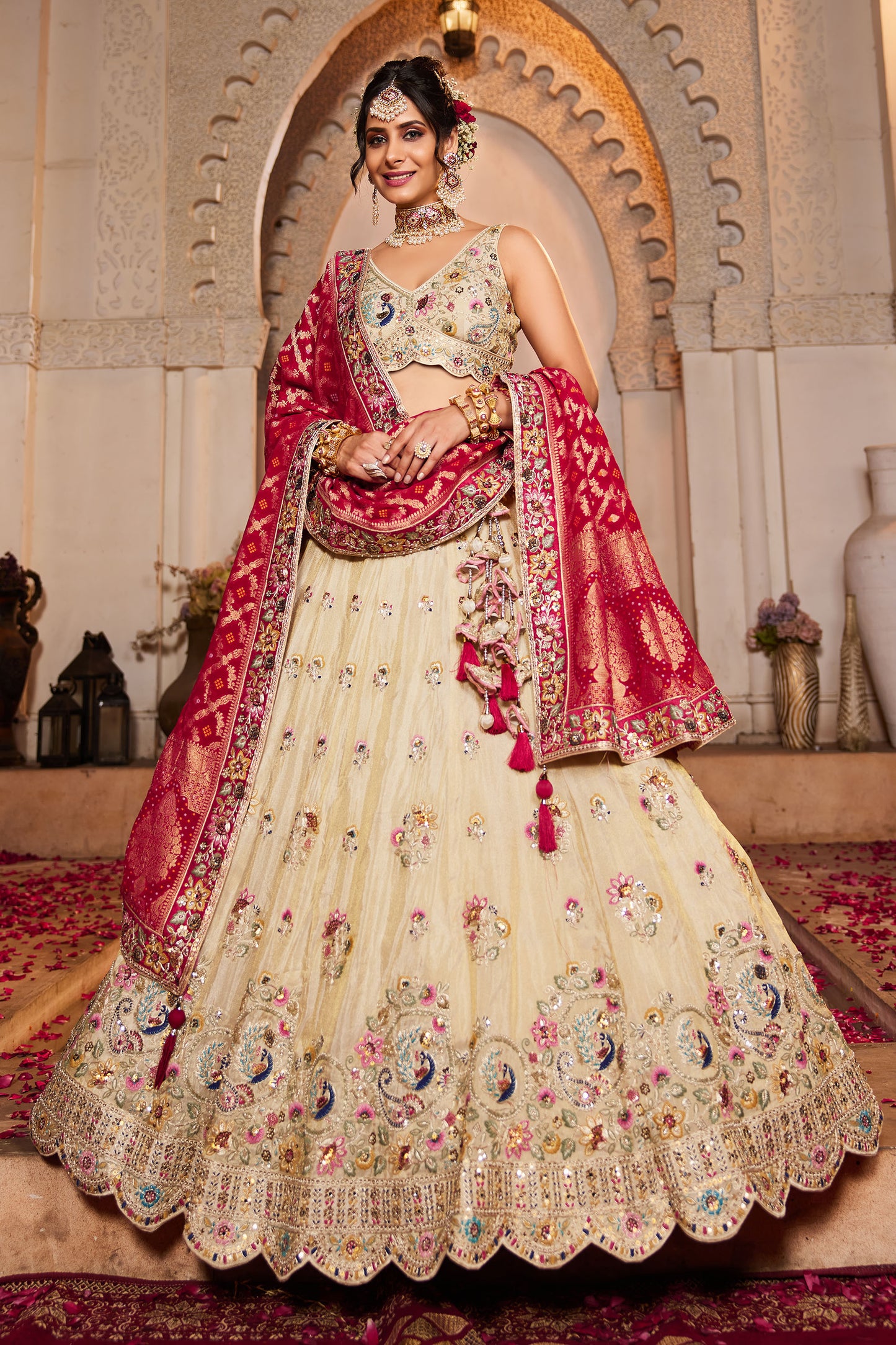 Pink colour Tissue Sequins embroidery Lehenga choli & Dupatta