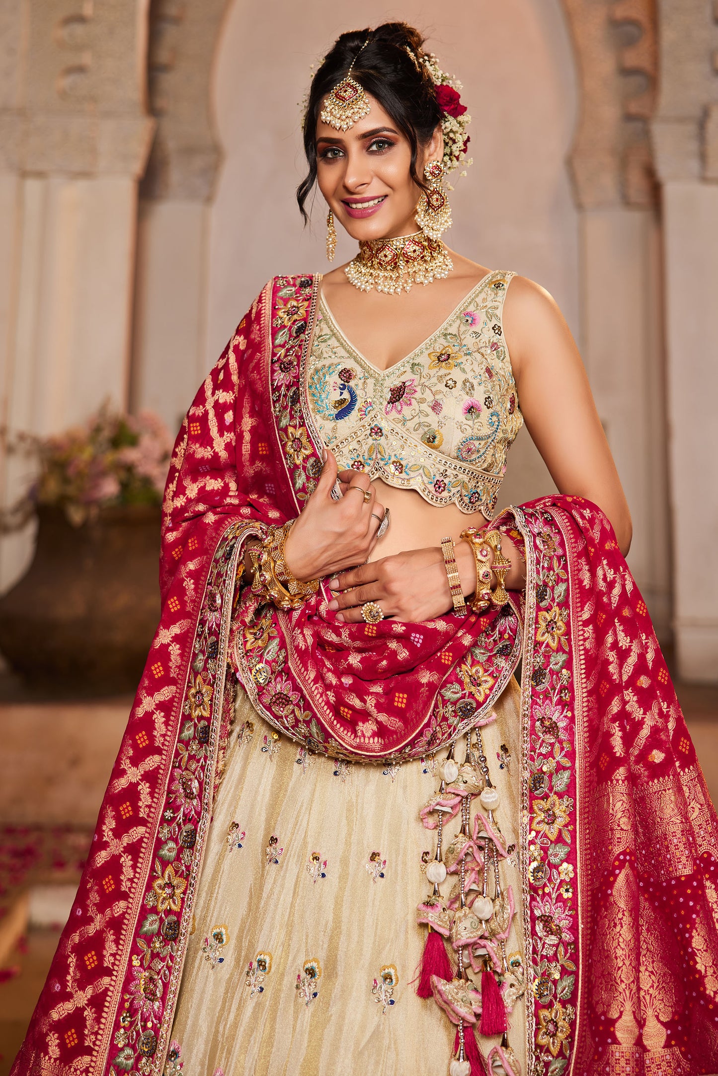 Pink colour Tissue Sequins embroidery Lehenga choli & Dupatta