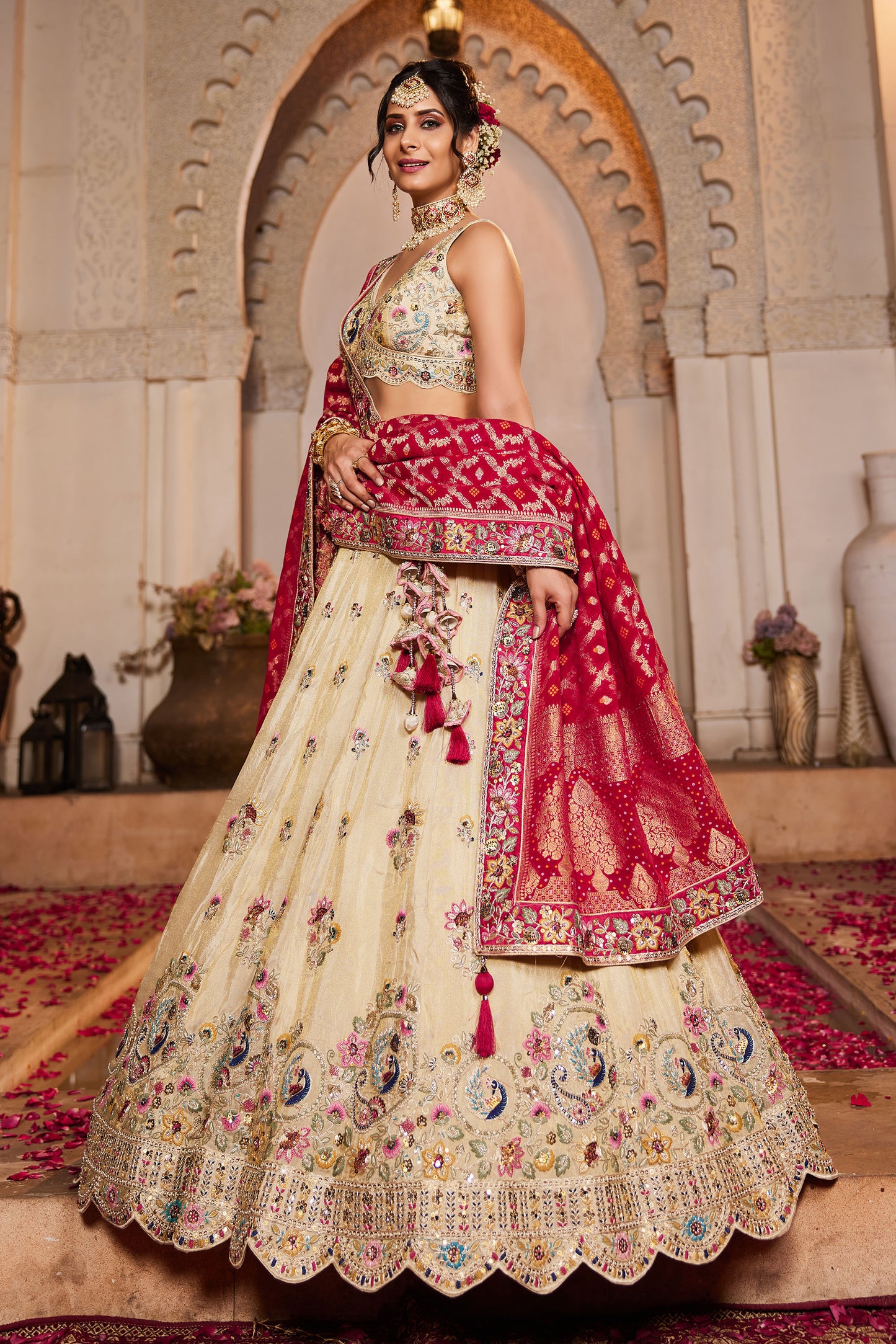 Pink colour Tissue Sequins embroidery Lehenga choli & Dupatta