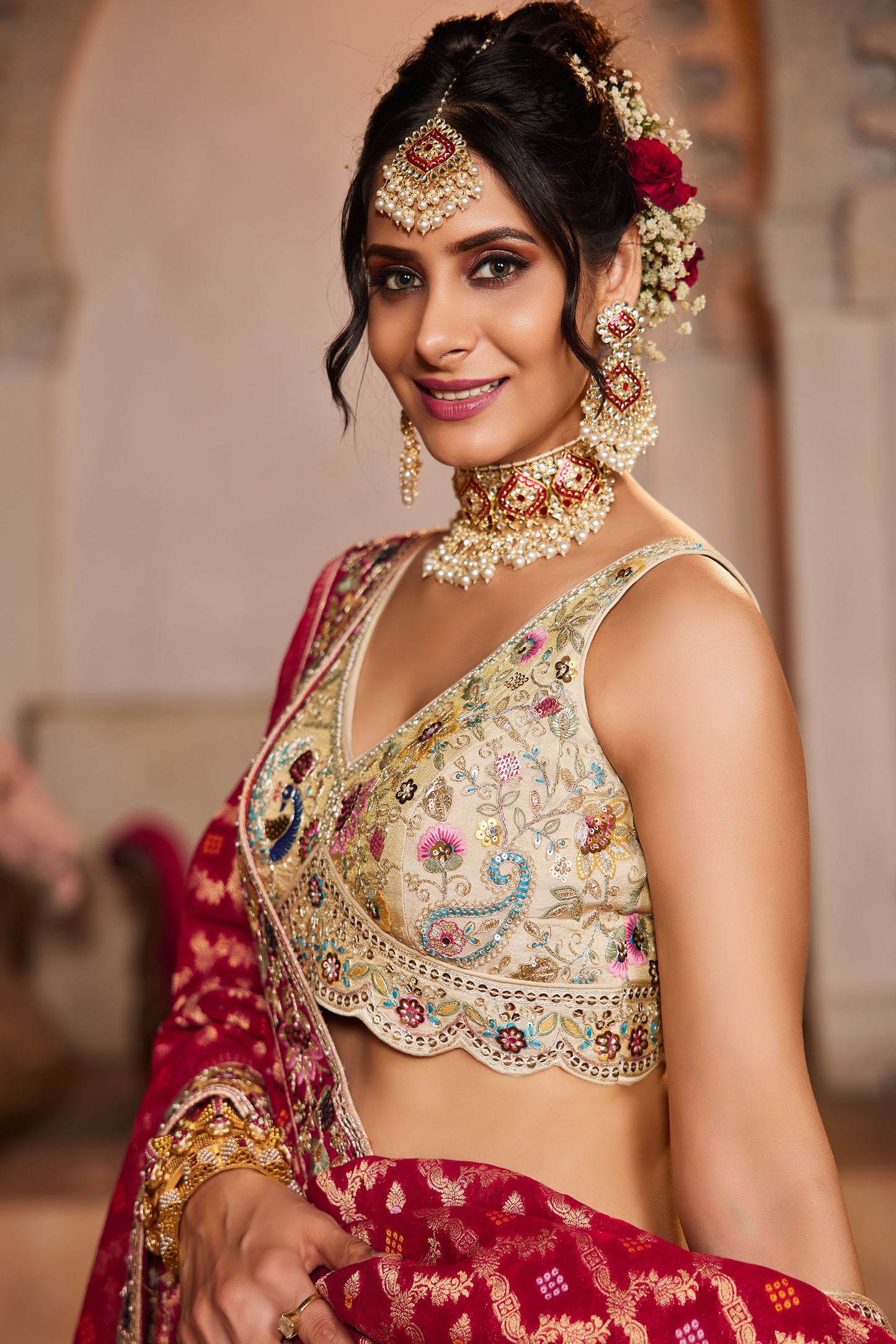 Pink colour Tissue Sequins embroidery Lehenga choli & Dupatta