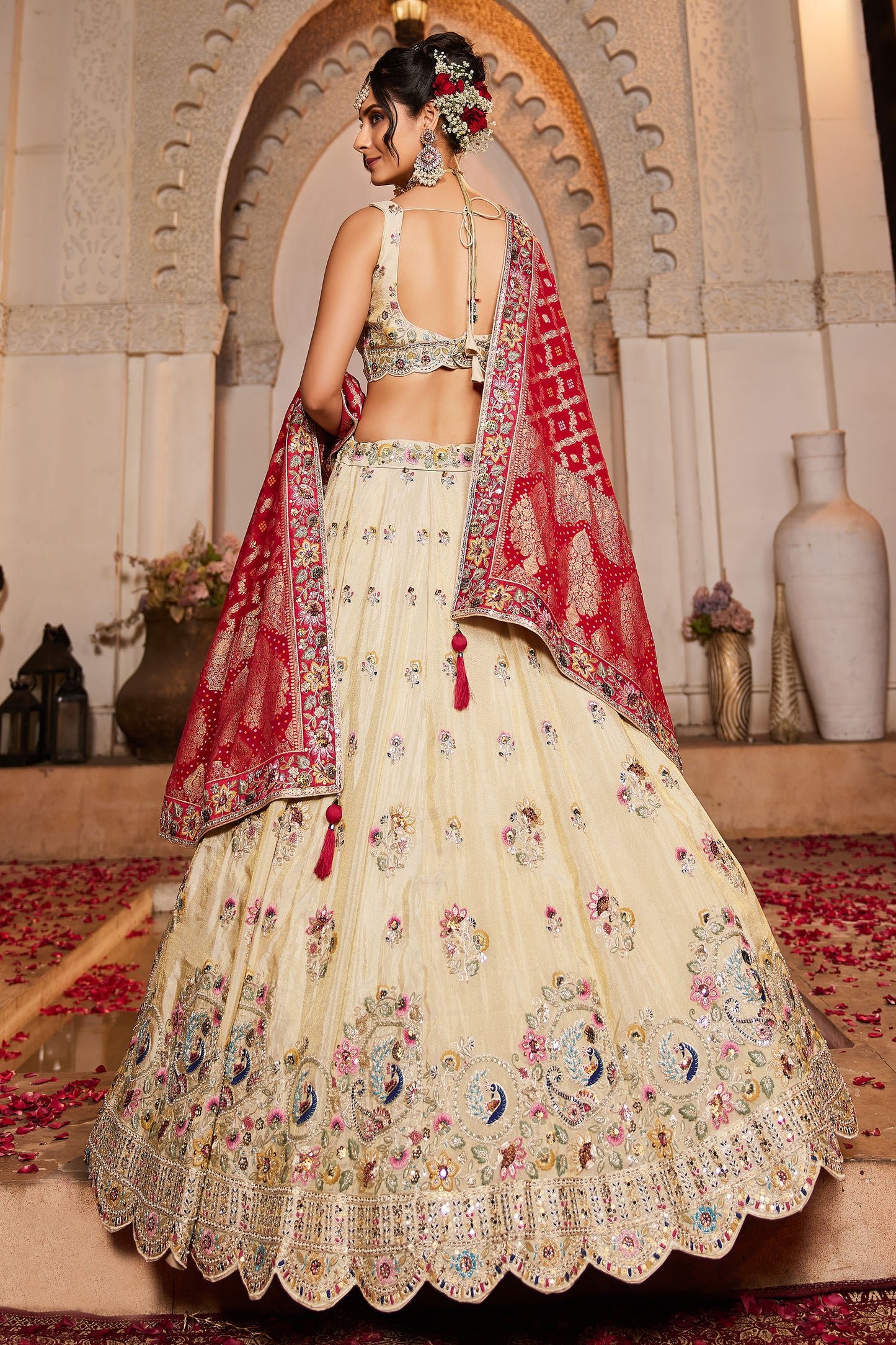 Pink colour Tissue Sequins embroidery Lehenga choli & Dupatta